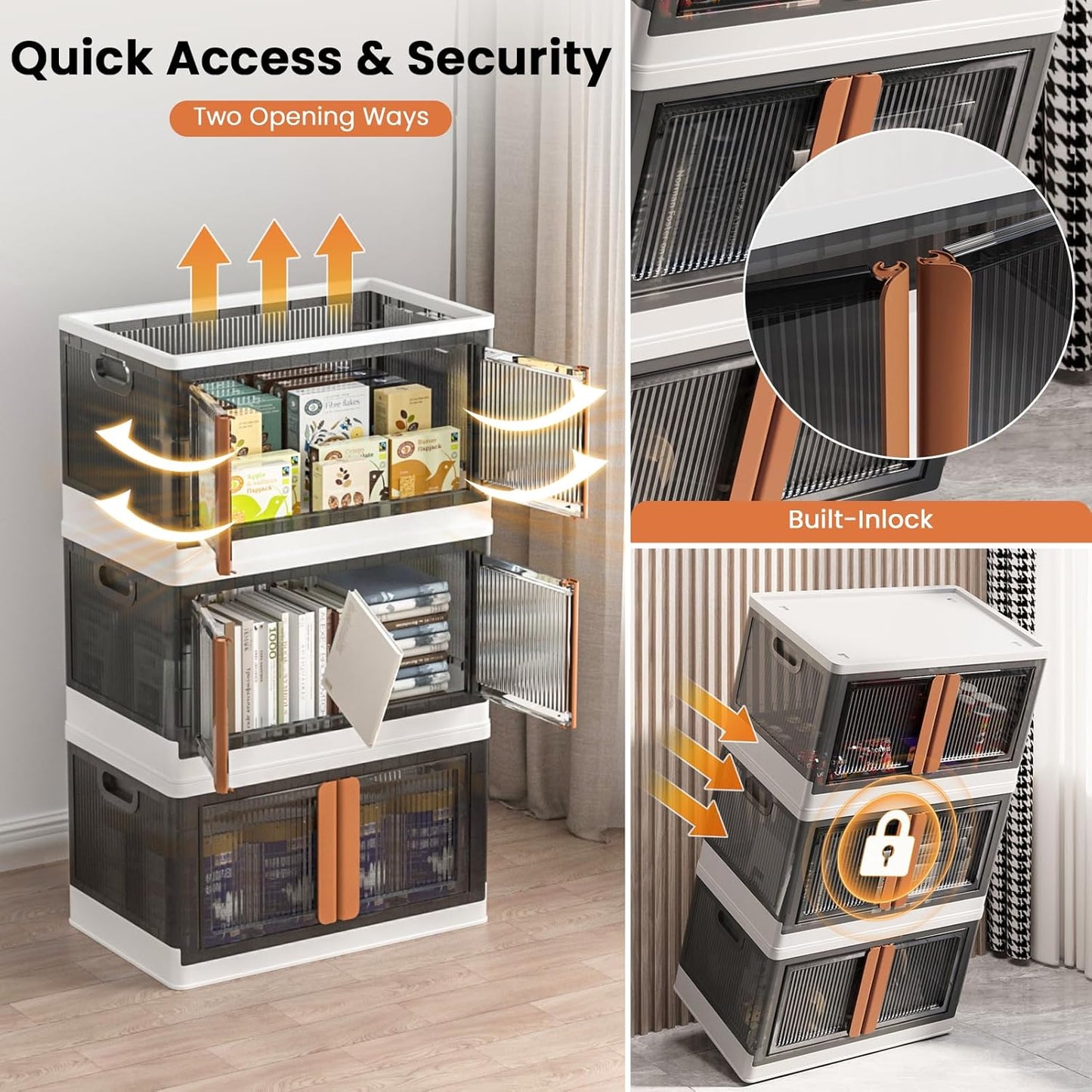 19Gal Collapsible Storage Bins with Lids & Wheels - 1 Pack Stackable with Doors, Heavy-Duty Plastic Containers for Home/Office, White