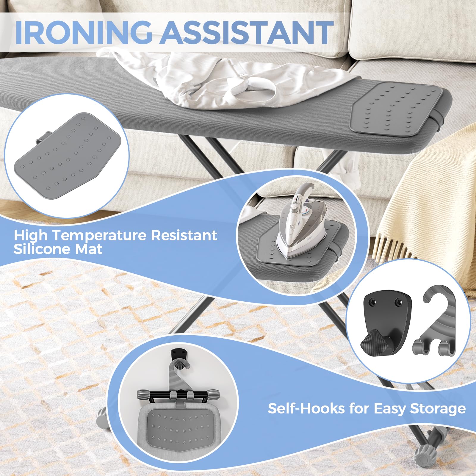 APEXCHASER Foldable Compact Heigh Adjustable Ironing Board with Silicone