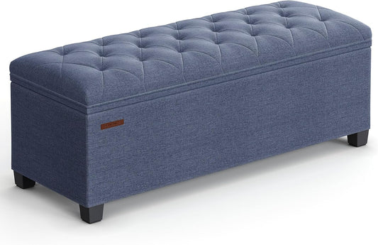 SONGMICS Storage Ottoman Bench, Foot Rest with Legs, 15.7 x 43.3 x 15.7 Inches, End of Bed Bench, Storage Chest, Load up to 660 lb, for Living Room, Bedroom, Entryway, Light Denim Blue ULSF088Q01