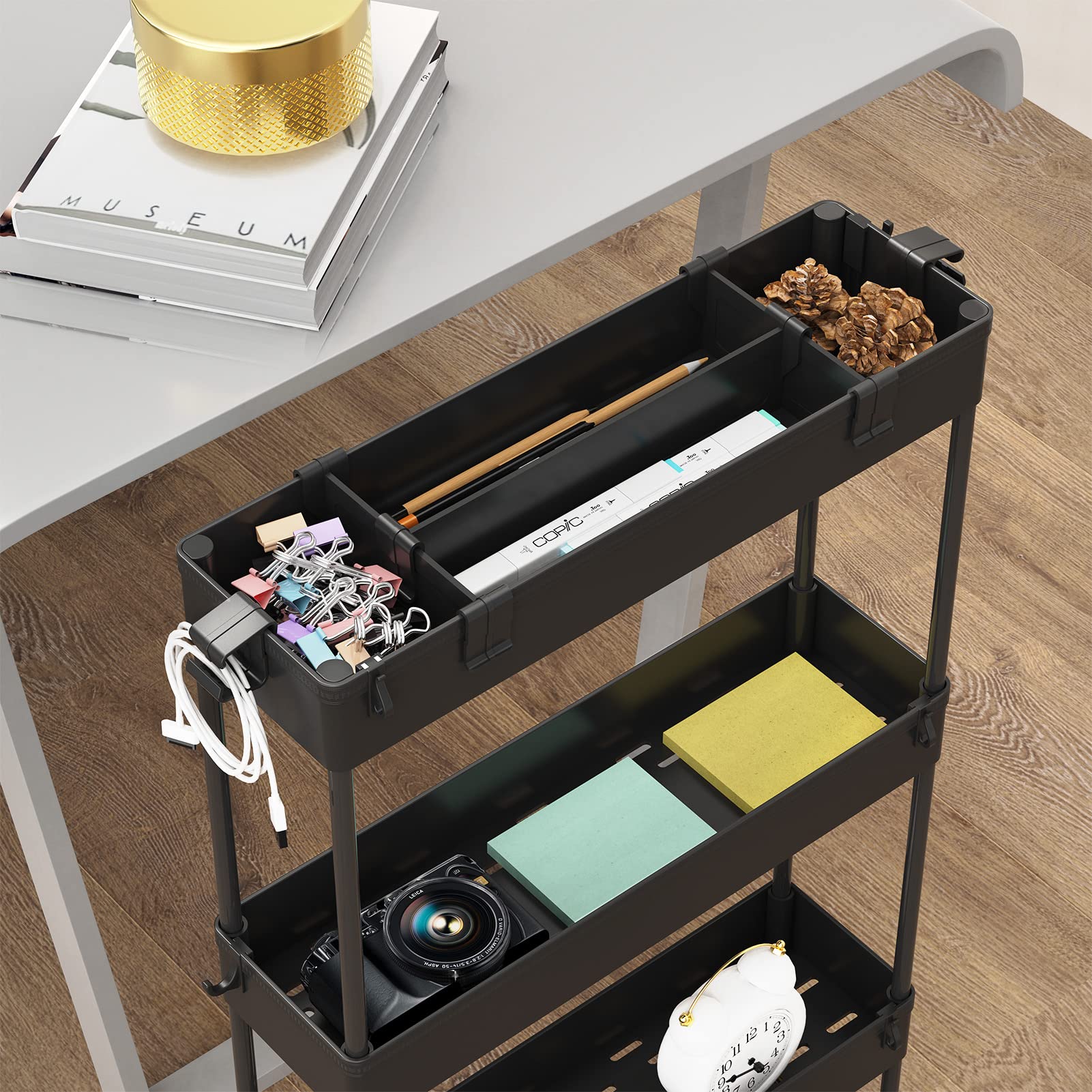 SPACELEAD Slim Storage Cart 4 Tier,Bathroom Organizer Rolling Utility,Mobile Shelving Unit Slide