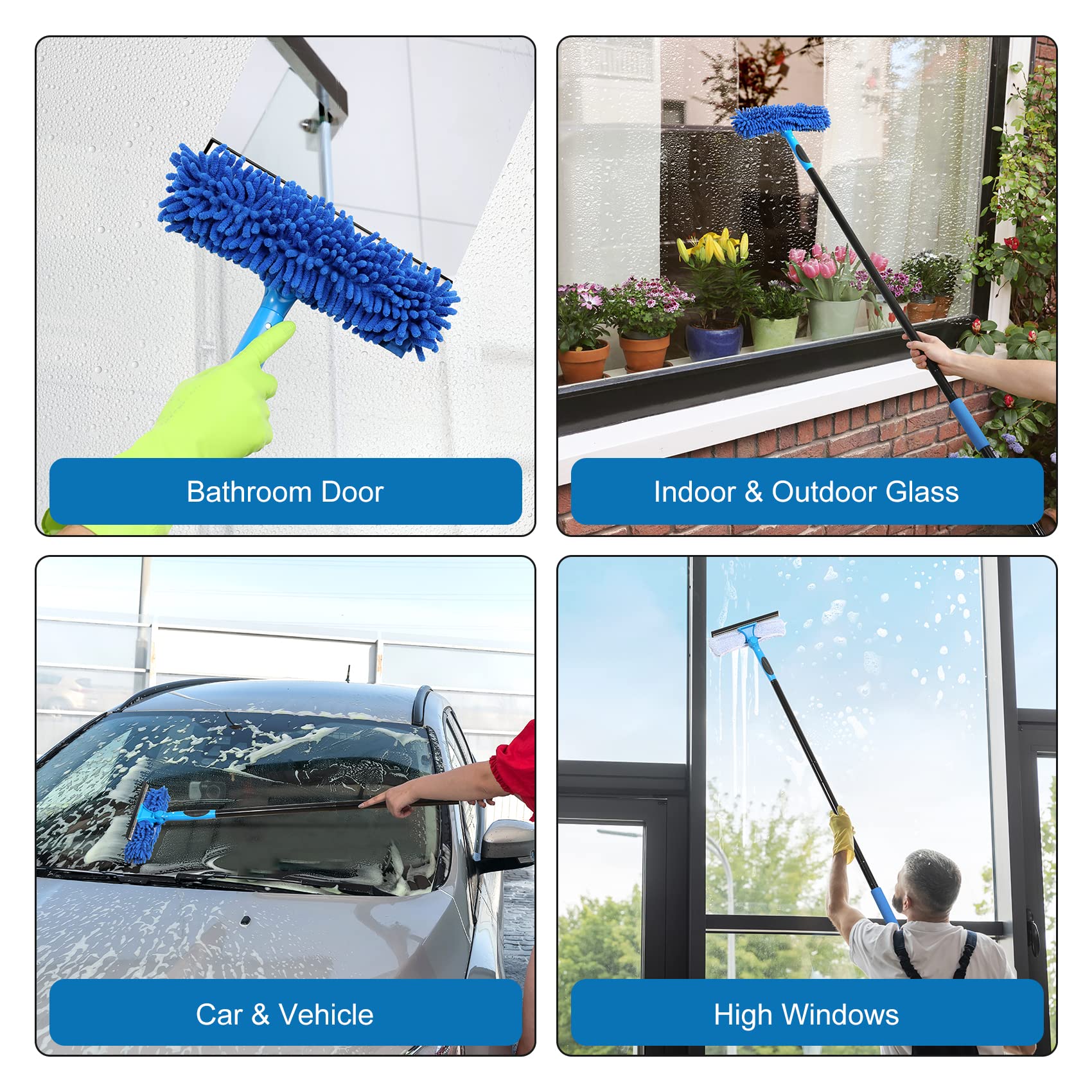 VITEVER Professional 69'' Window Squeegee Cleaner Tool with Extension Pole, 2-in-1 Squeegee for