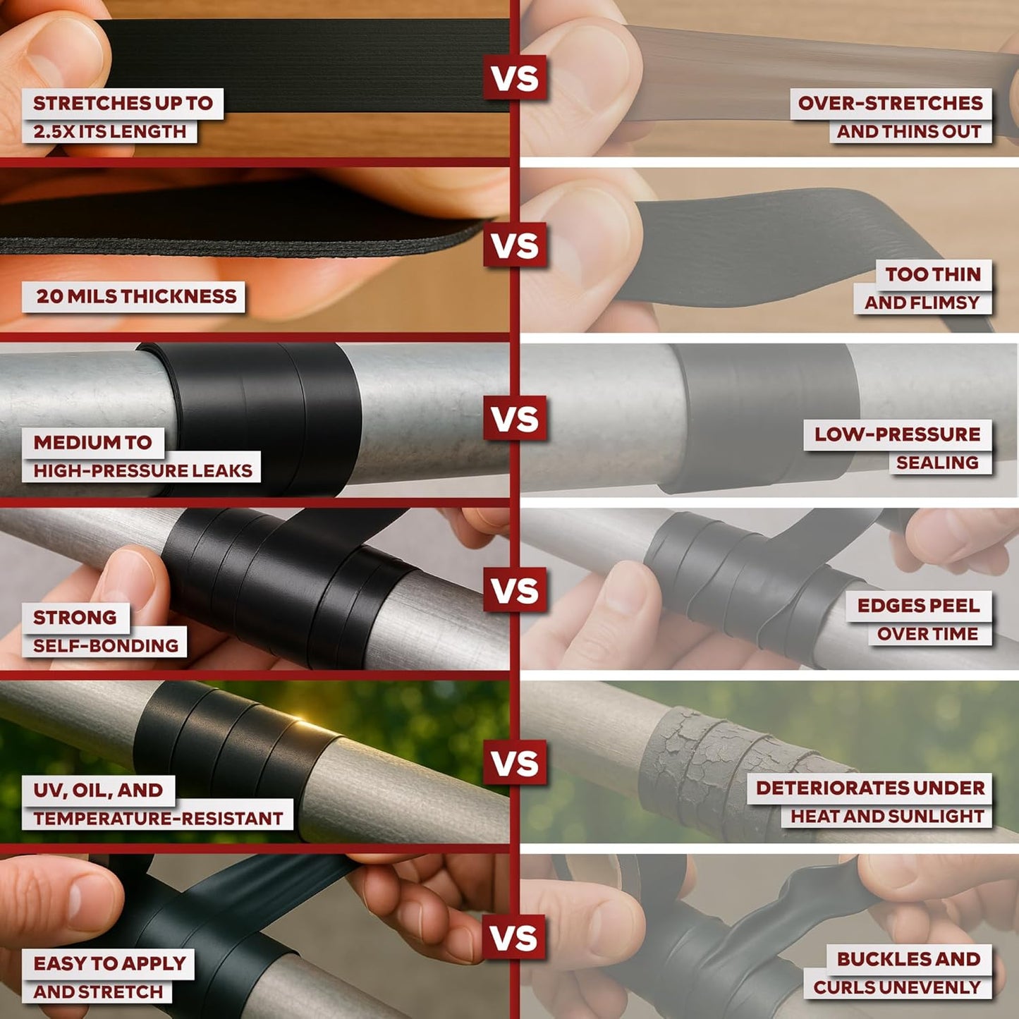 XFasten Self Fusing Silicone Tape Waterproof Black – 1" x 36 Feet (3-Pack 108ft), Self Amalgamating Tape, Silicone Rubber for Plumbing, Sealing Pipes, Hose Repair, Outdoor Coax and Electrical Cables