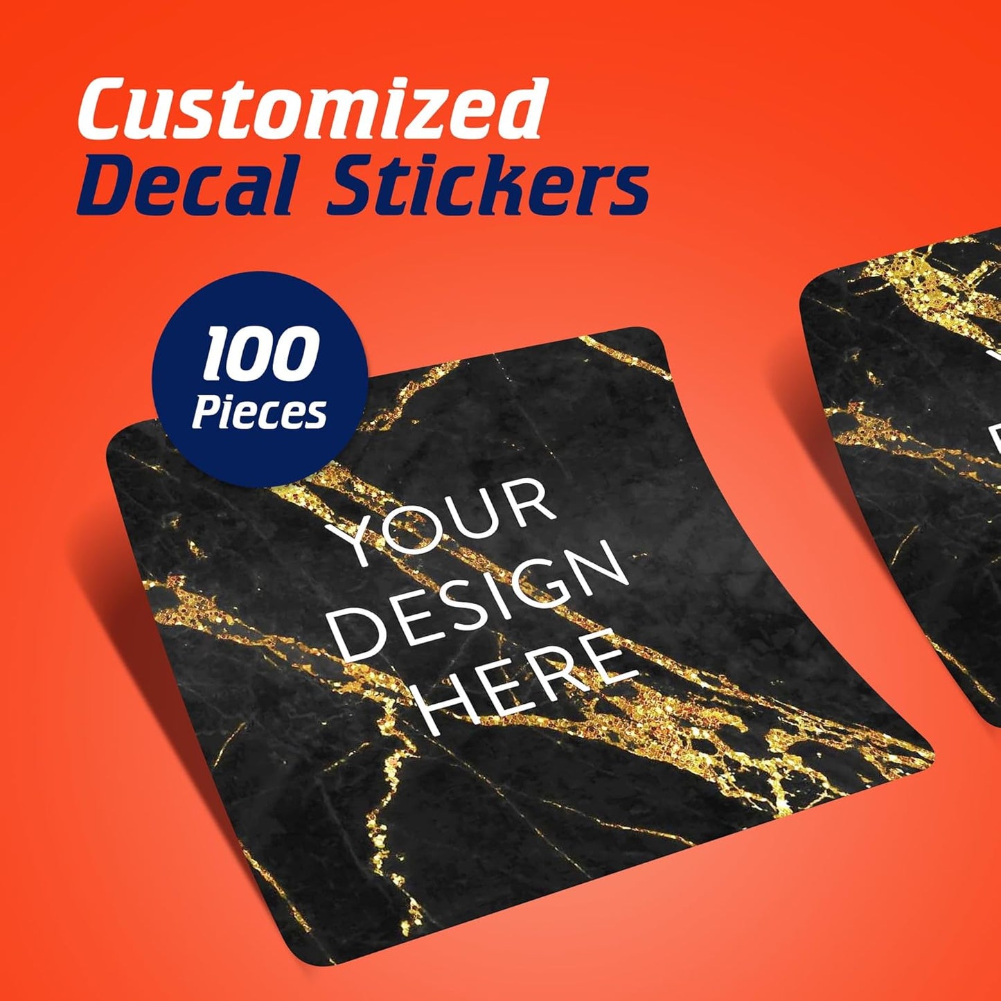 100 Custom Vinyl Stickers - Upload Your own Image, Text, Design, Logo - Personalized Logo Labels for Handmade, Packaging, Bottle, Jars, Candle, Brand Stickers (Black Gold Marble, 2x2 Square)