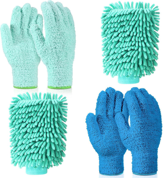 6 Pcs Microfiber Dusting Mitt Gloves Microfiber Washable Dusting Gloves Car Wash Mitt for Leaf