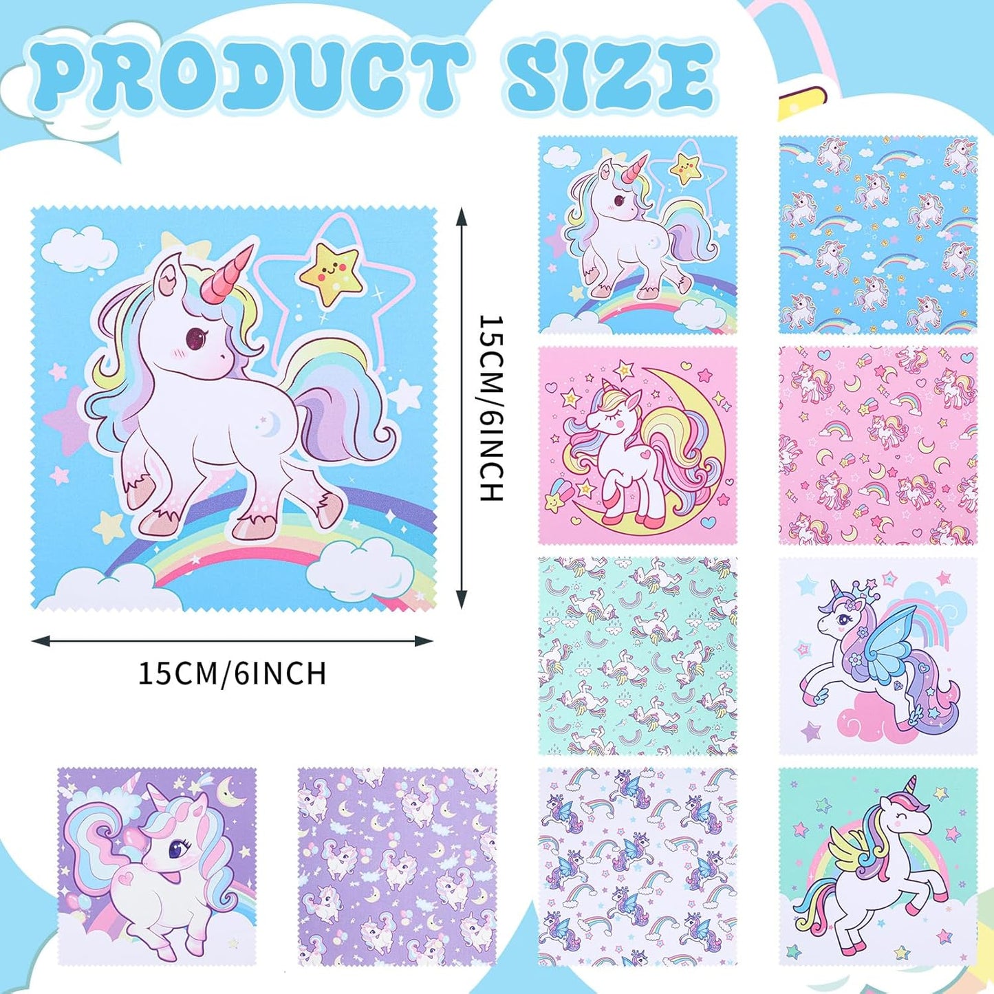Sinmoe 20 Pcs Microfiber Cleaning Cloth Cute Unicorn Design Microfiber Soft Multicolor Glasses Cleaner Cloth for Eyeglasses Camera Lens Cell Phone Screens Glasses, 6 x 6 Inches