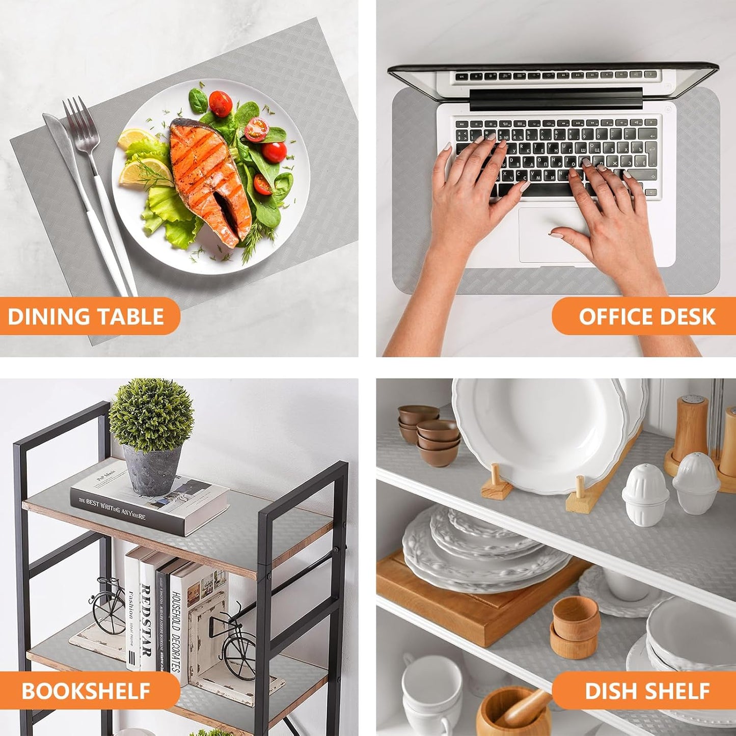 Light Gray Shelf Liners for Kitchen Cabinets Refrigerator Liners Waterproof & Oil-Proof Kitchen Cupboard Liner Drawer Mats EVA Material Non Adhesive Fridge Liner for Shelves 17.5 x 157.4 Inches