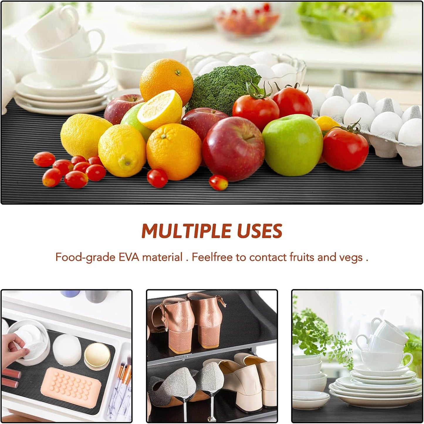 Glotoch Shelf Liner 17.5" x 30 ft. - Non Adhesive Refrigerator, Kitchen, Drawer Liners, Waterproof and Durable Fridge Table Place Mats for Cupboard, Cabinet, Drawer Liner, Black