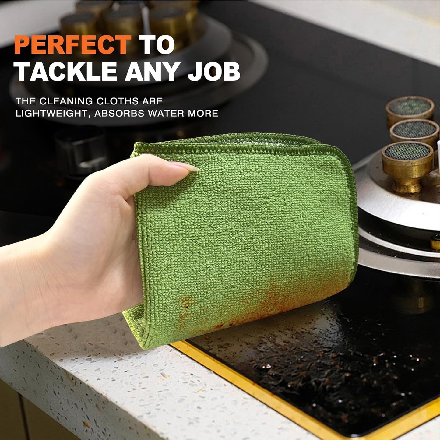 KinHwa Kitchen Washcloths for Dishes Absorbent Microfiber Dish Cloths Quick Dry Dish Rags with Poly Scour Scrub Side Ideal for Kitchen Cleaning (Green, 12inchx12inch 9 Pack)