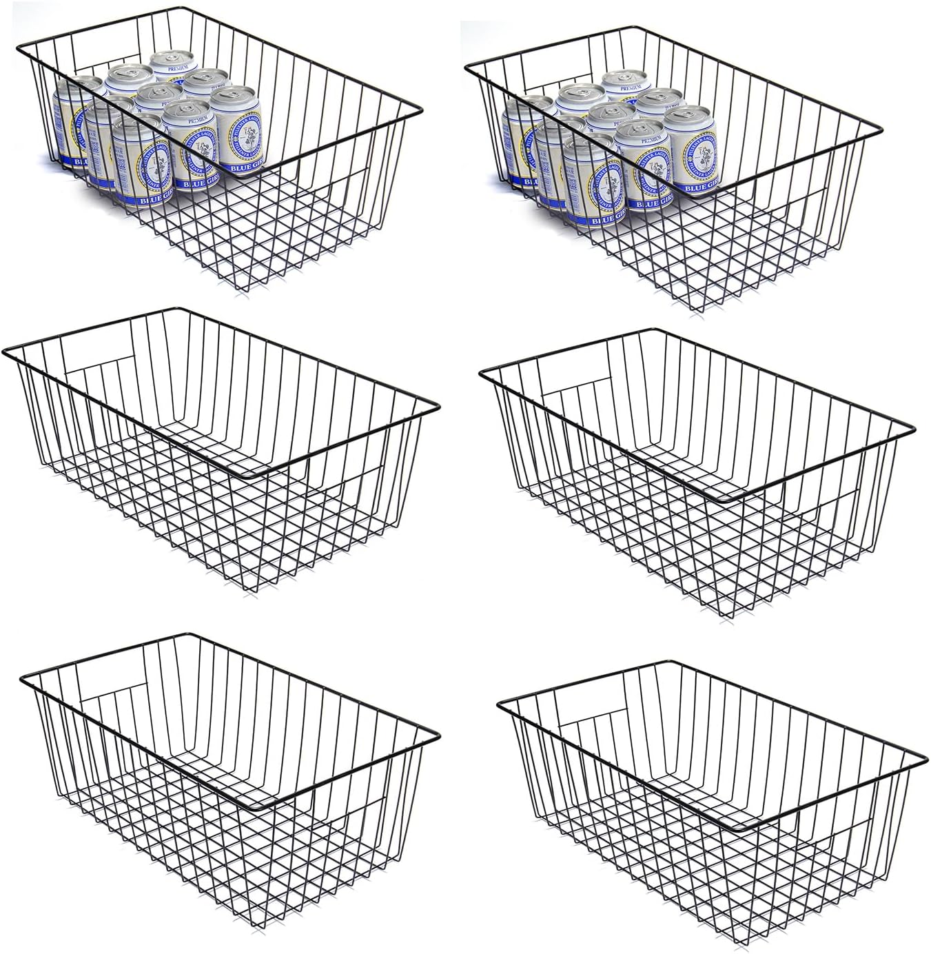 Freezer Organizer Bins, Upright Freezer Baskets for 16, 17, 21 cu.ft Standup Freezer, Durable Freezer Organizer Fully Use Space Improve Air Circulate, 6Pcs, Black