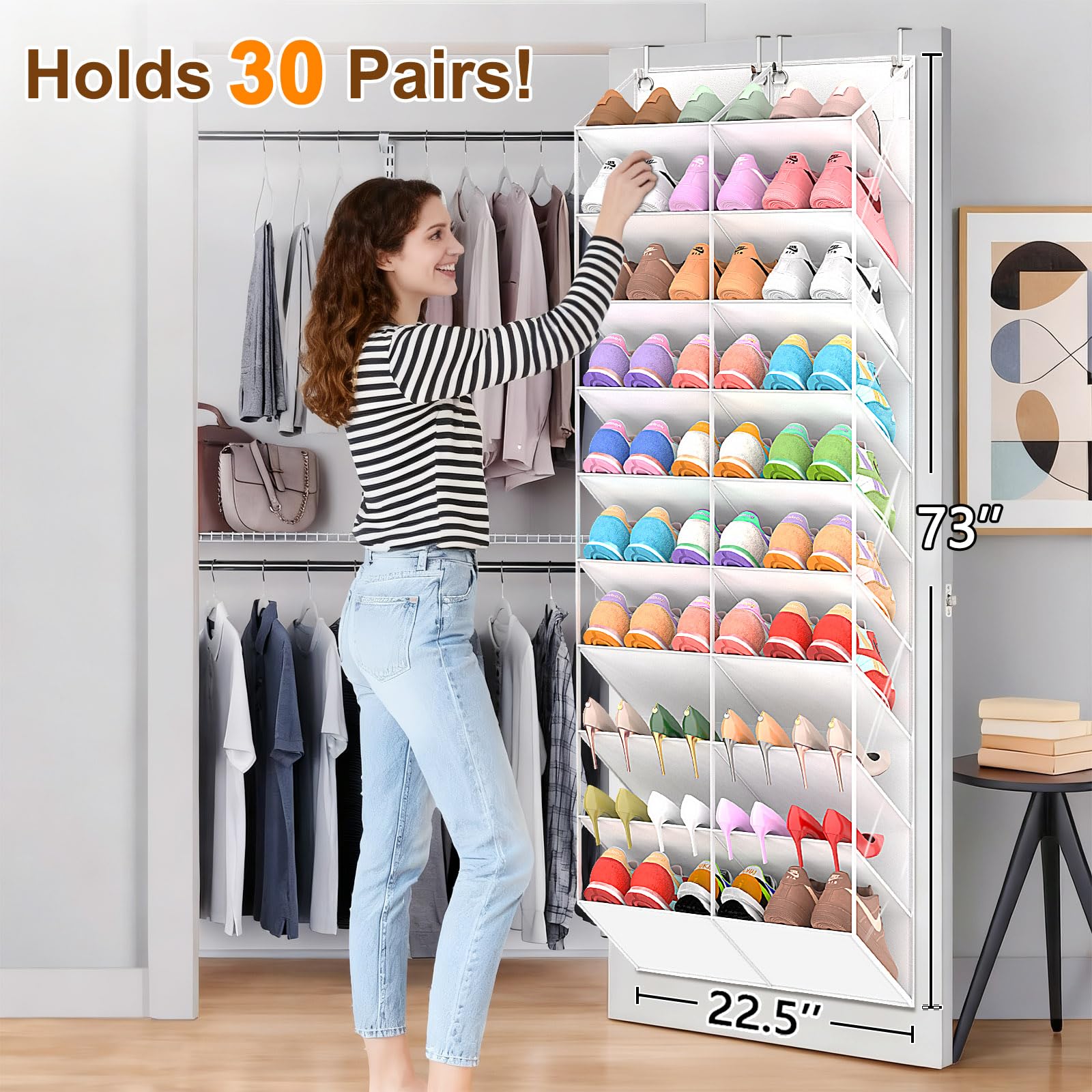 UVIAHOMI 20-30 Pairs Over the Door Shoe Organizer, Clear Pockets Hanging Shoe Storage for Closet