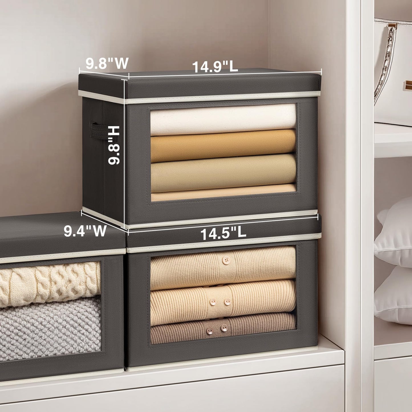 Homsorout Storage Bins with Lids - Fabric Storage Boxe with Window, Collapsible Closet Organizers