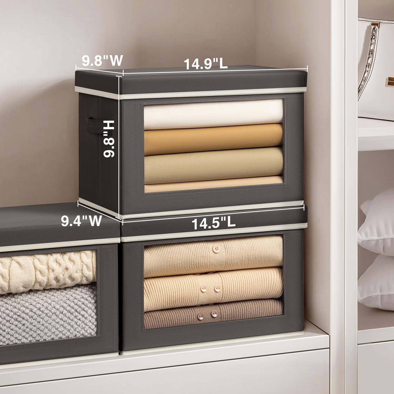 Homsorout Storage Bins with Lids - Fabric Storage Boxe with Window, Collapsible Closet Organizers