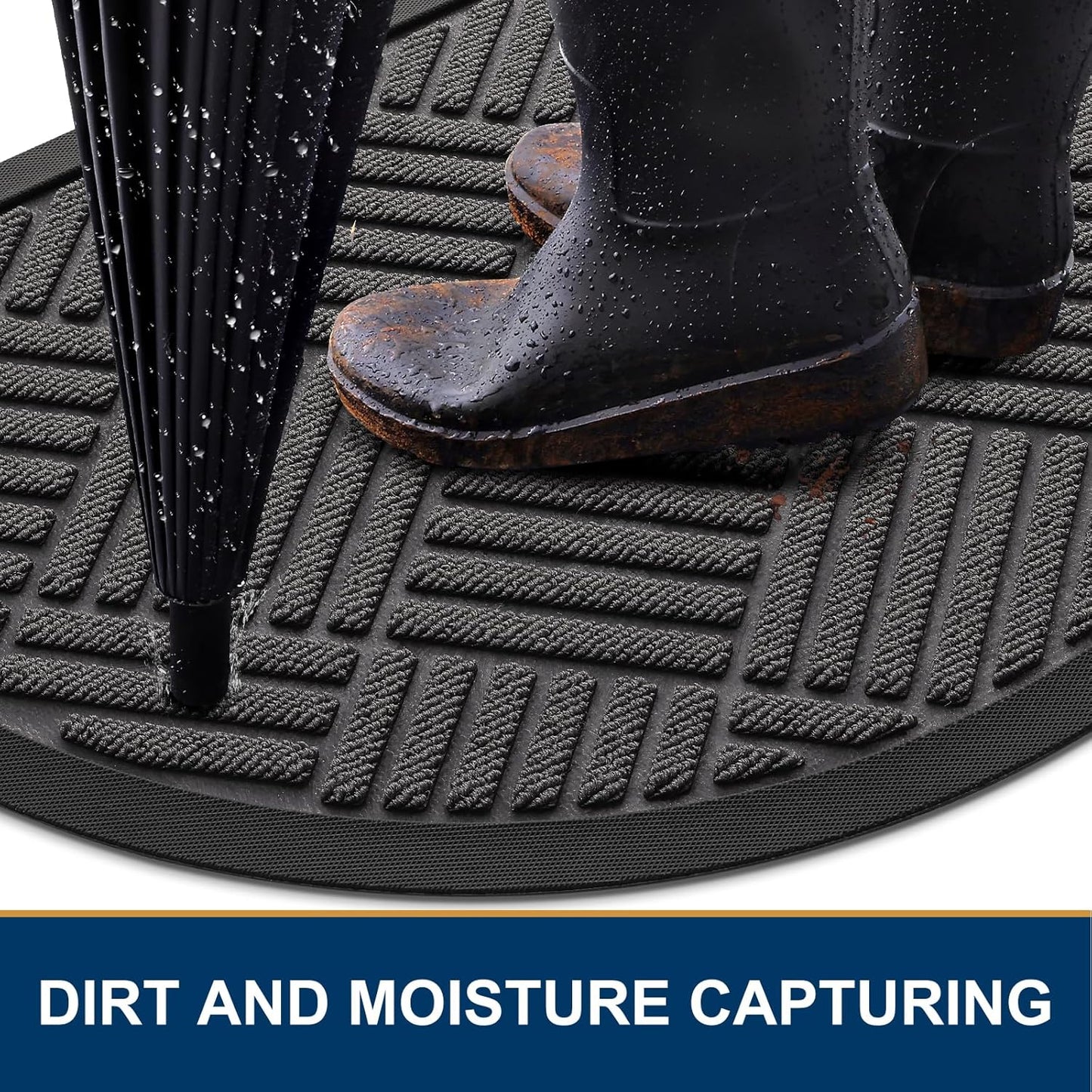 Smiry Half Circle Front Door Mat Outside Entrance, Heavy Duty Outdoor Indoor Natural Rubber Doormat, Non Slip, Trap Dirt and Moisture, Easy Clean, Low Profile Patio Porch Entryway Mat, 29.5x17, Grey