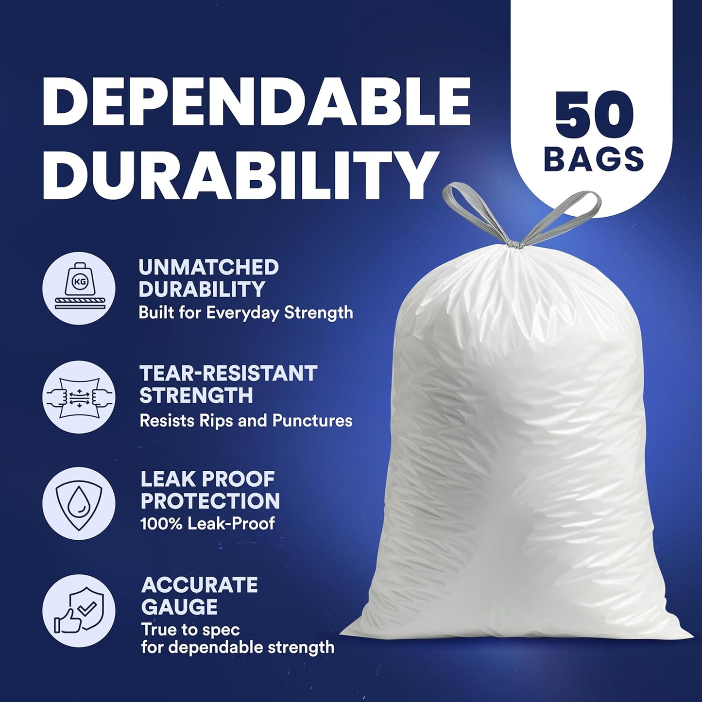 Plasticplace 13 Gallon Trash Bags │ 1.2 Mil │ White Extra-Large Drawstring Garbage Can Liners │ 24" x 31" (50 Case)