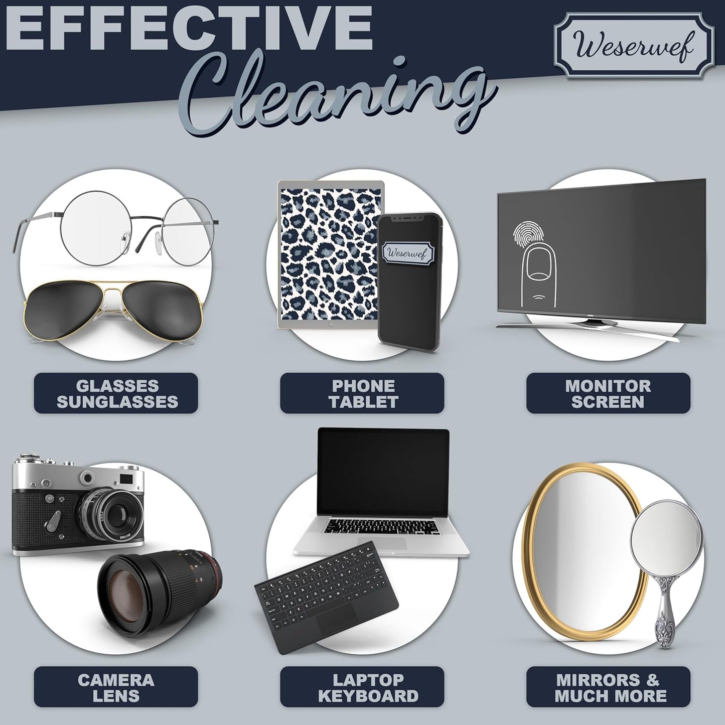 WESERWEF Design Microfiber Glasses Cleaning Cloth – Premium Cleaning Cloth for Eyeglasses, Screens, Tablets, Cameras & Lenses, 12" x 12", Ultra-Soft & Scratch-Free (Leo)