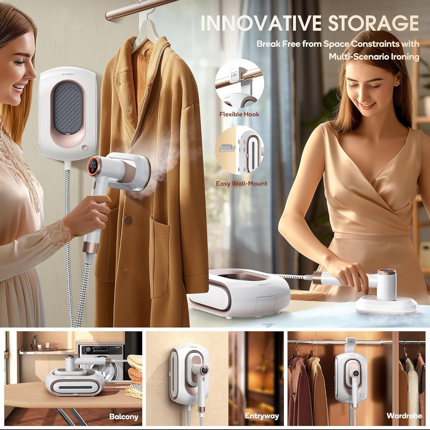 Newbealer 2In1 Pro Steam Station Iron, 1550W Turbocharged Steam for Clothes, 3-Level Steam & Dry Ironing, 30s Heat Up, 1.2L Detachable Tank, Auto-Off, Self Cleaning, Innovative Storage for Household