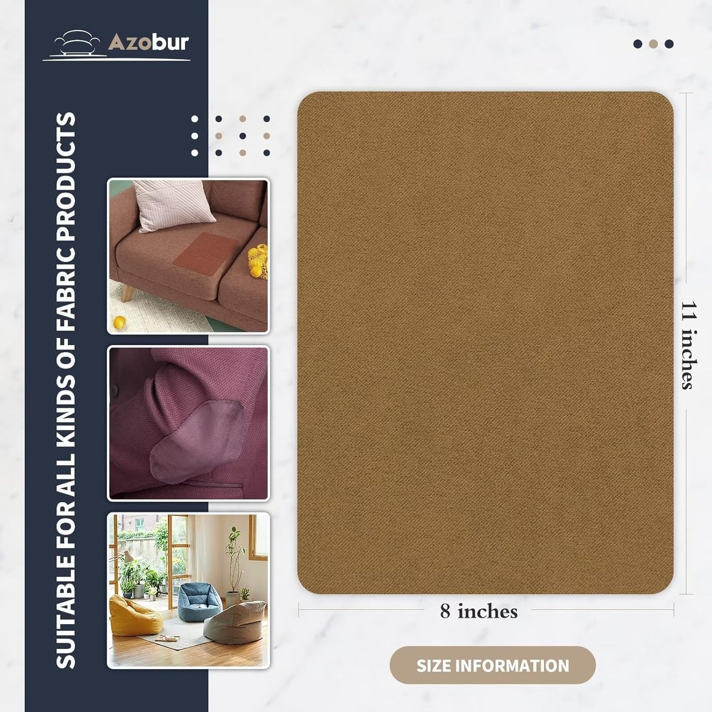 Azobur Velvet Patch,Self-Adhesive Rectangular Flannel Fabric Patch,Multicolor Available Anti Scratch Velvet 8X11 Inch Peel and Stick for Sofas, Automotive Interior, Handbags,and Pillow (Brown)