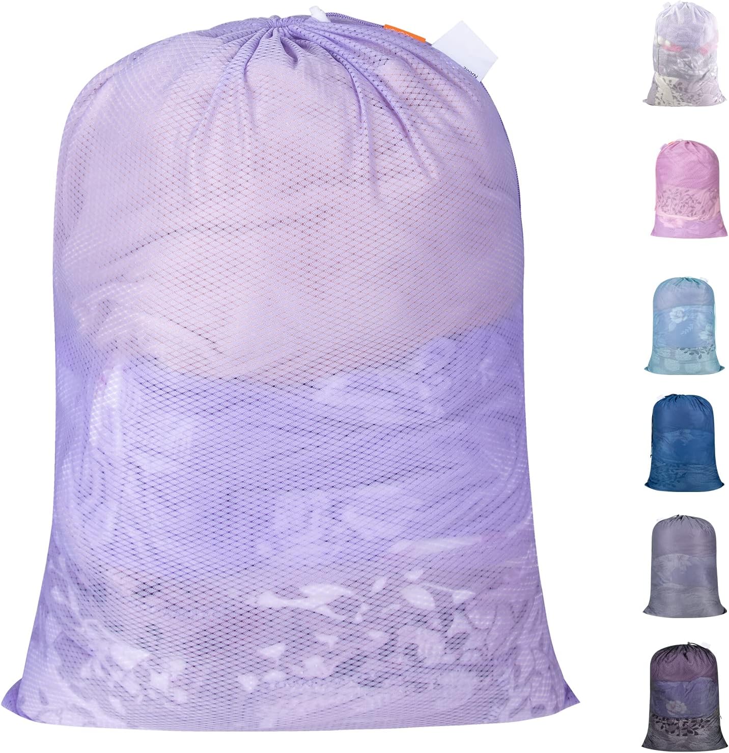 Polecasa Heavy Duty Diamond Large Mesh Laundry Bag with ID Tag and Locking Drawstring Closure - 24 x 36 inches - Laundry Hamper Liner, Washable Laundry Bags for Travel, Sports, Dorms (Purple)