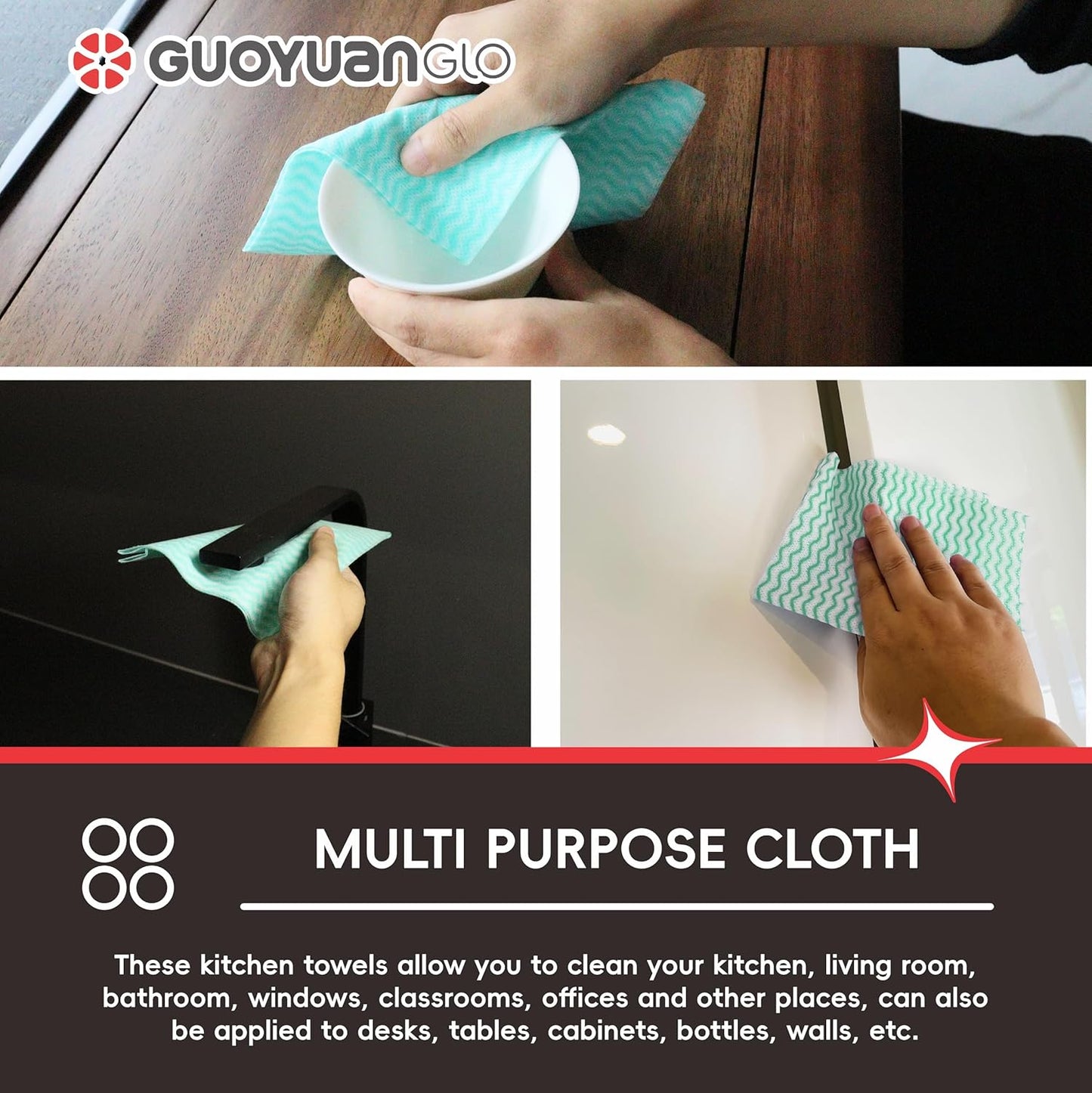 Disposable Dish Cloths Disposable Cleaning Towels Heavy Duty Reusable Cleaning Cloths Dish Rags for Kitchen,11.8 x 21 inches - 50 Counts/Pack,Green