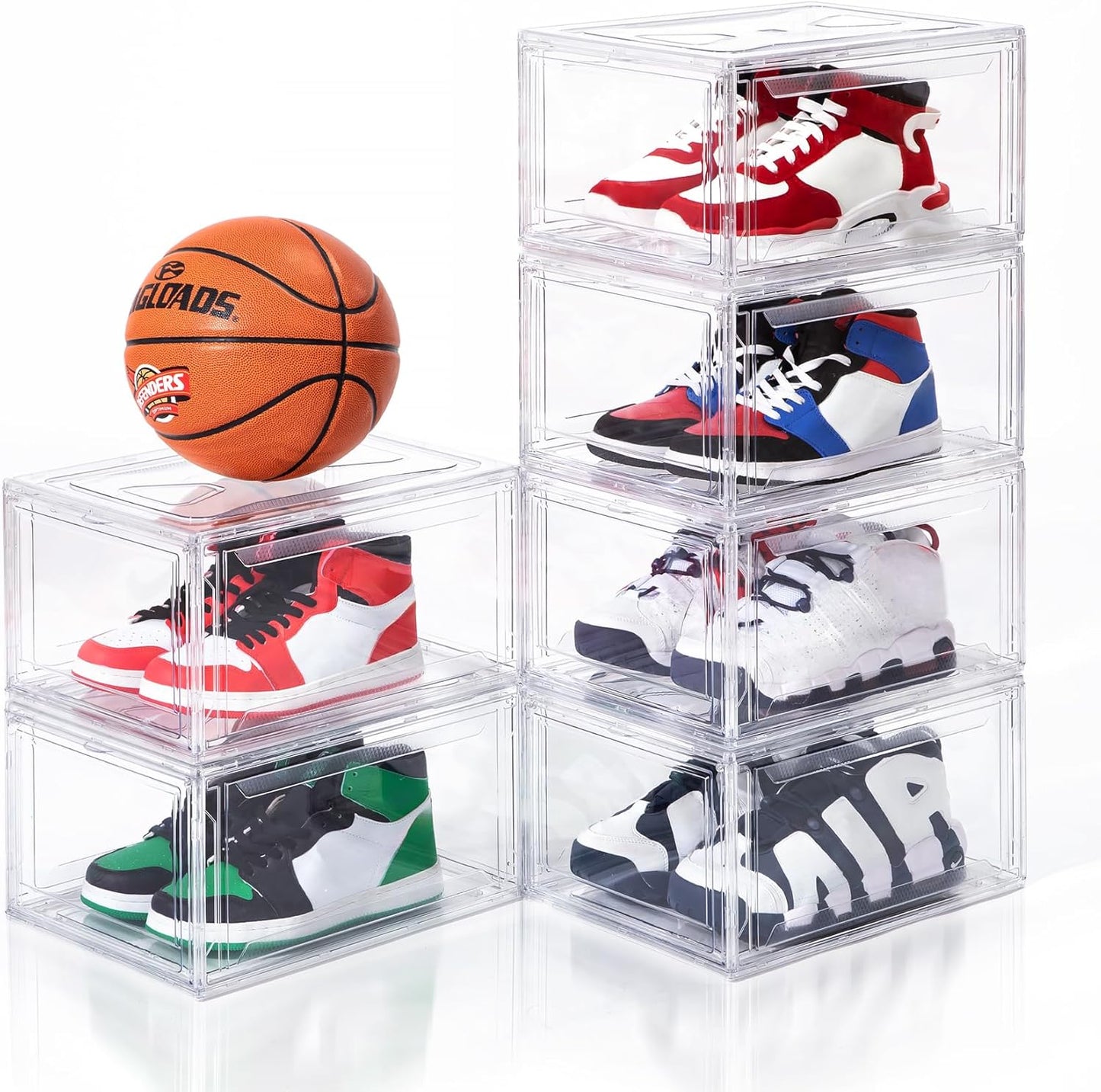 6 Pack Acrylic Shoe Boxes, Ultra Clear Shoe Boxes Stackable, Shoe Storage Box Sneaker Storage for Sneakerhead, Foldable Shoe Organizer with Magnetic Door, Professional Shoe Display Fits US Size 15