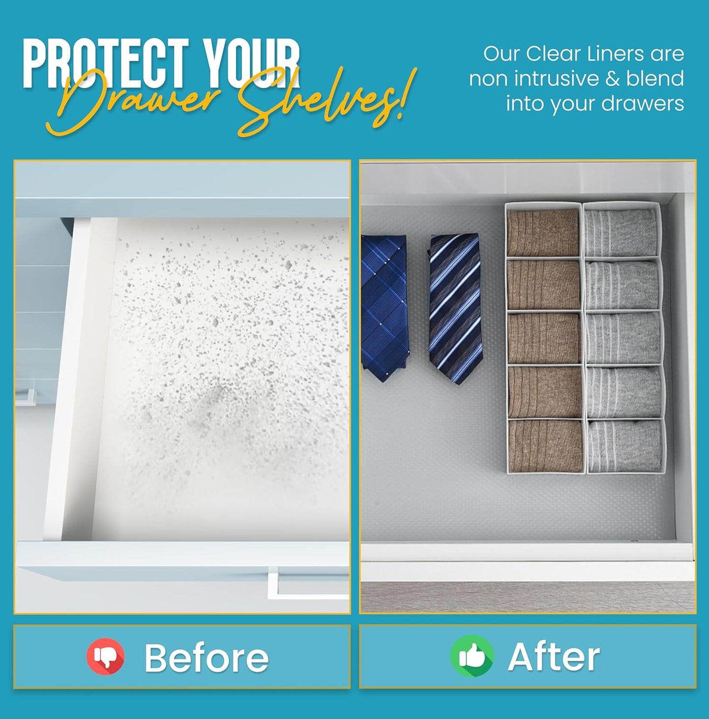 Shelf Liner Drawer Liner for Kitchen Cabinets Non-Adhesive by Linda’s Essentials (12 x 240 Inches) - Non-Slip Easy Clean Kitchen Cabinet and Cupboard Protector, Waterproof Mat, Clear Roll