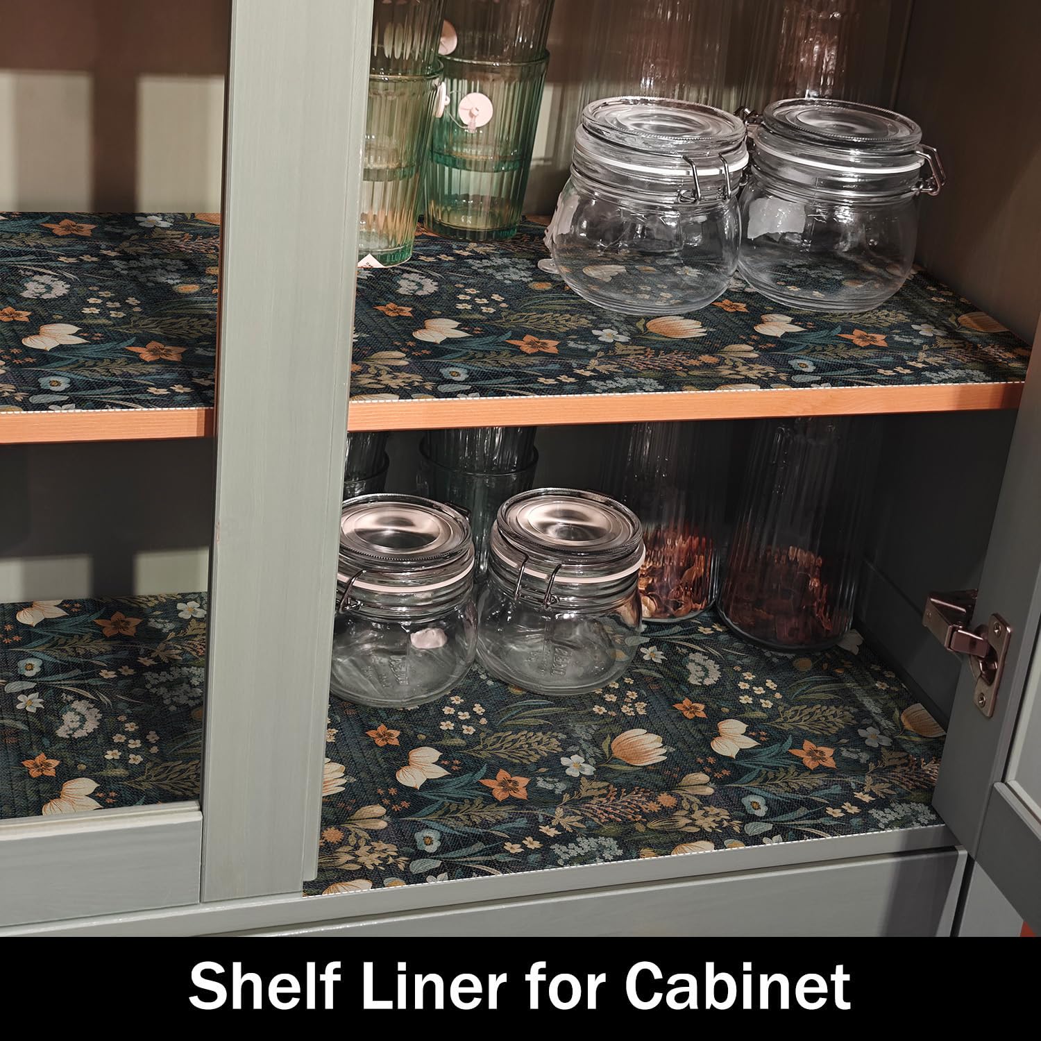 Amiitay Vintage Floral Drawer Liner, Non-Adhesive and Strong Non-Slip