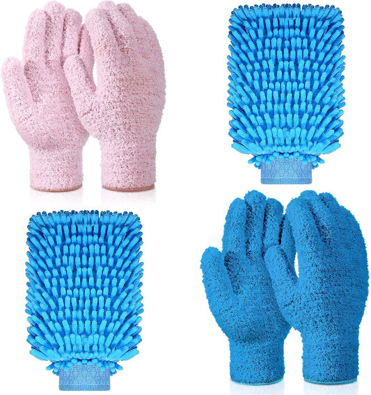 6 Pcs Microfiber Dusting Mitt Gloves Microfiber Washable Dusting Gloves Car Wash Mitt for Leaf