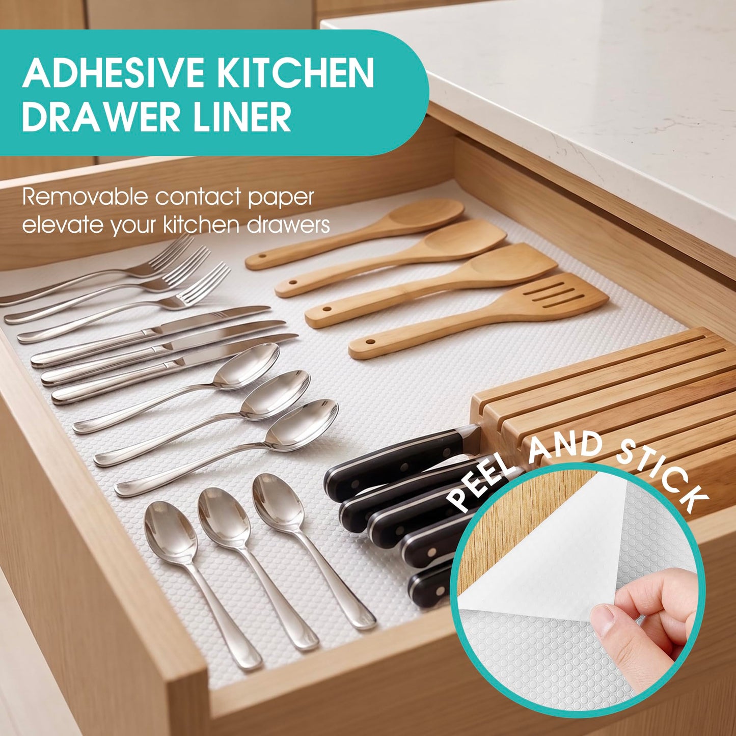 Cabinet Shelf Liner Peel and Stick: Self Adhesive Cabinets Paper - 15.7 in x 12 FT Non-Slip White