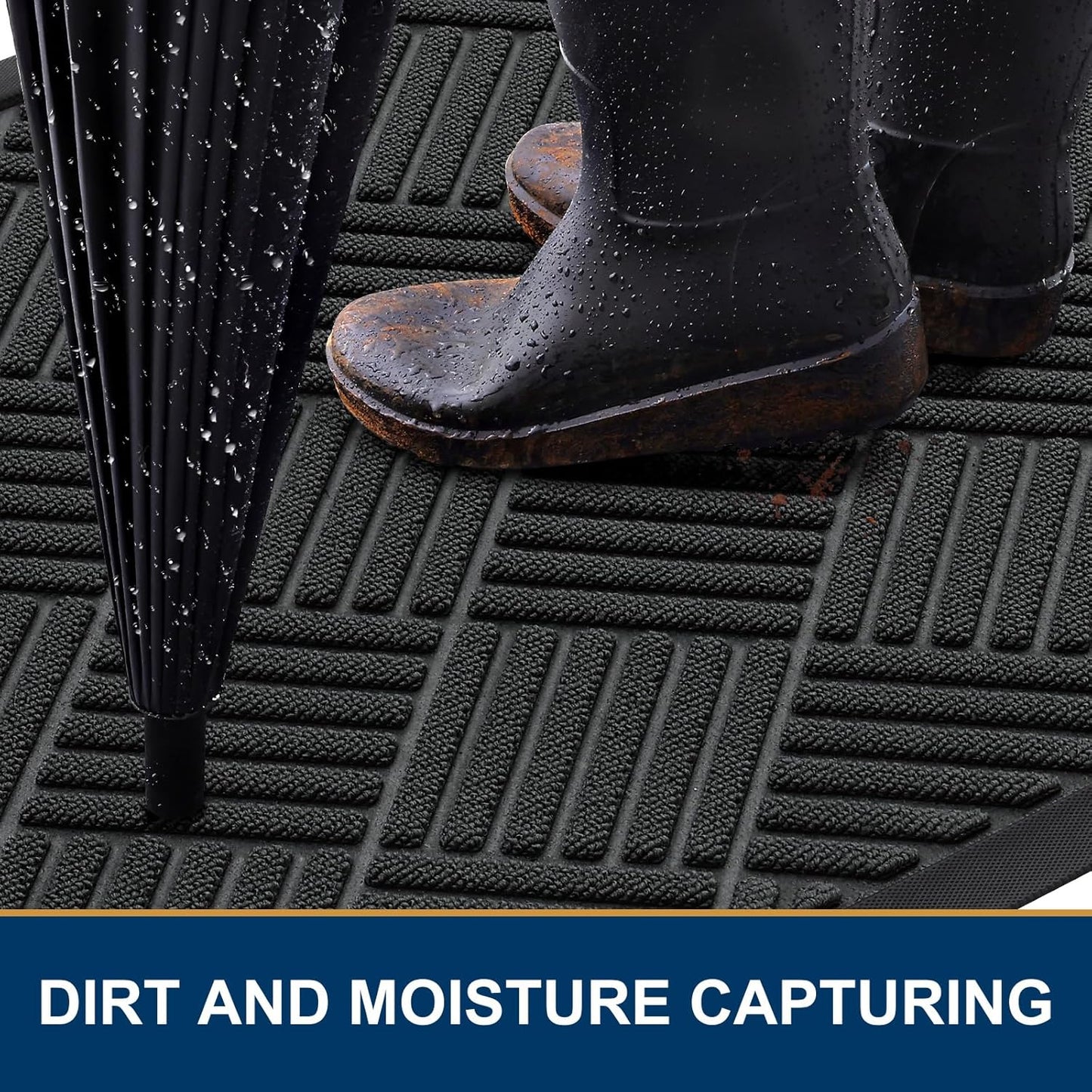 Smiry Front Door Mat Outside Entrance, Heavy Duty Outdoor Indoor Natural Rubber Doormat, Non Slip, Trap Dirt and Moisture, Easy Clean, Low Profile Patio Porch Entryway Mat, 59x35, Black