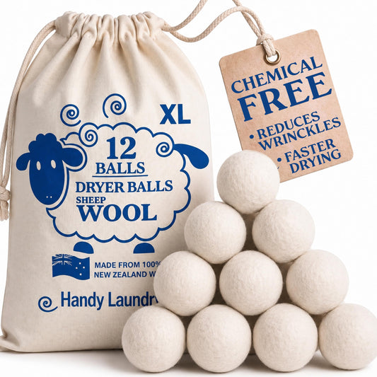 Handy Laundry Wool Dryer Balls 12-Pack, Reusable Natural Fabric Softener