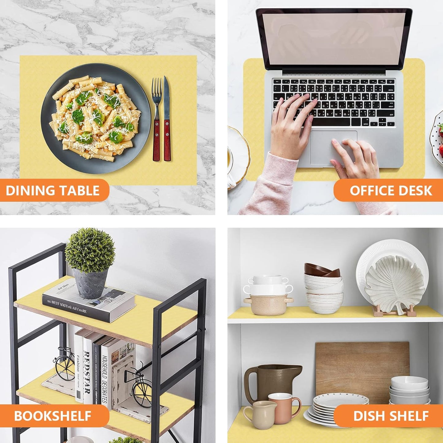 Shelf Liners for Kitchen Cabinets Refrigerator Liners Waterproof Kitchen Cupboard Liner Non Adhesive Drawer Mats EVA Material Fridge Liner for Shelves - Yellow Beige 17.5 x 393.7 Inches