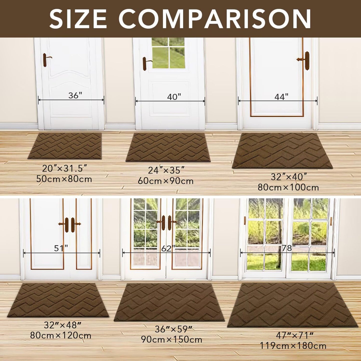 hicorfe Indoor Door Mat,Non Slip Door Mats,32"x48" Front Back Door Mat Rubber Backing,Absorbent Resist Dirt Entrance Inside Floor Mats for Entryway Washable Low-Profile(Dark Brown)