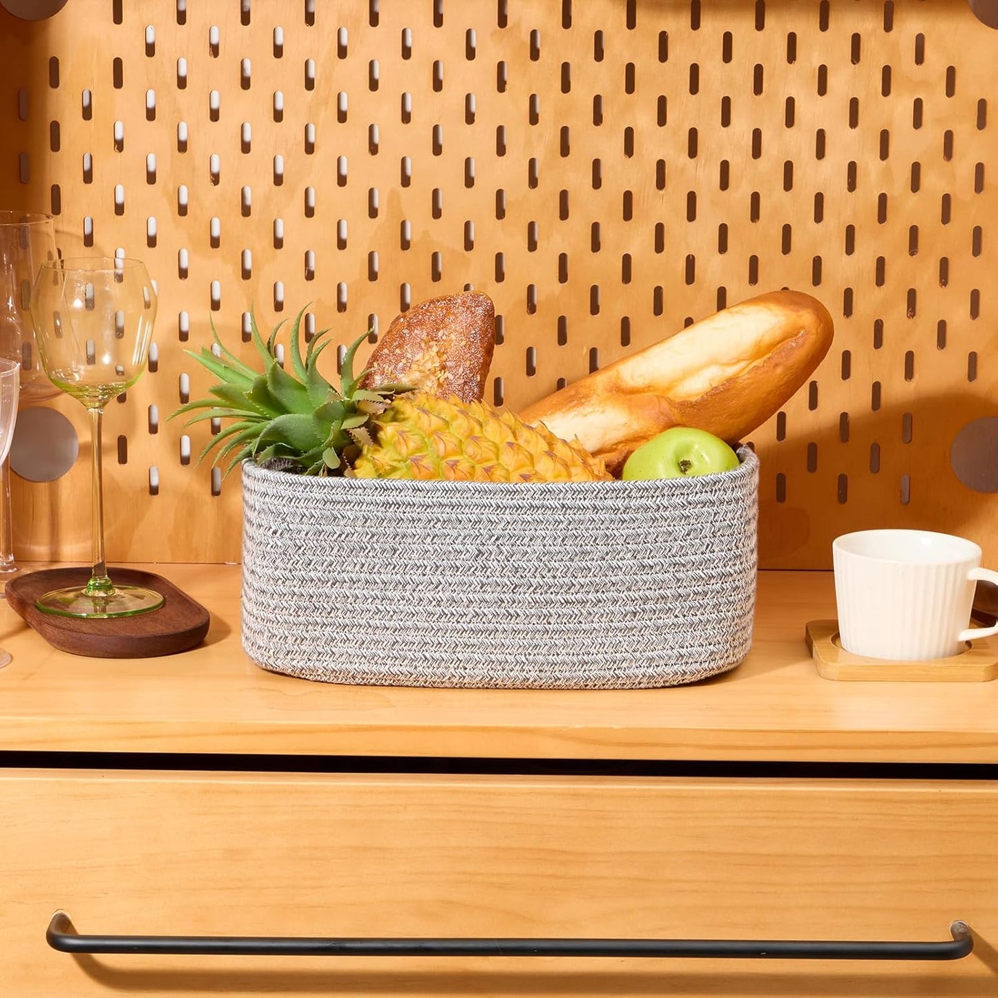 Small Storage Baskets for Organizing | Closet Organizer Bins | Shelf Toy Basket | Woven Rope Baskets | Cube Decorative Box | Shallow Basket | 11.5x7.5x4.7” | 4 Packs Mixed Grey