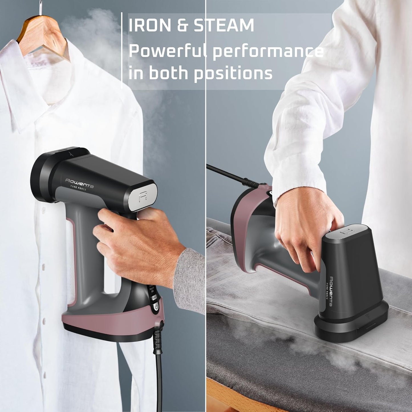 Rowenta Iron Steamer for Clothes, 3in1 Hand Held Steamers, Clothing Steamer, Ironing, Lint Remover, 7.1 Oz Tank, 1875 Watts, Auto-Off, Black & Pink, DR8865