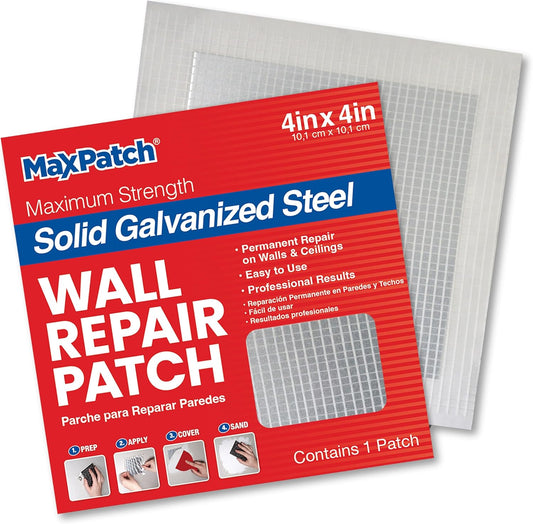 MaxPatch® 4 in. x 4 in. Solid Metal Self-Adhesive Wall Repair Patch (3-Pack) – Durable Galvanized