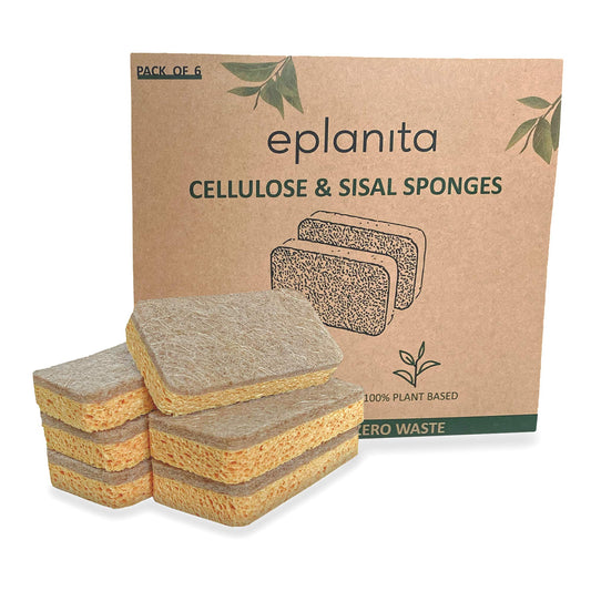 eplanita Natural Plant Based Scrub Sponges (6 Pack), Non-Scratch, Biodegradable Eco Scourers for