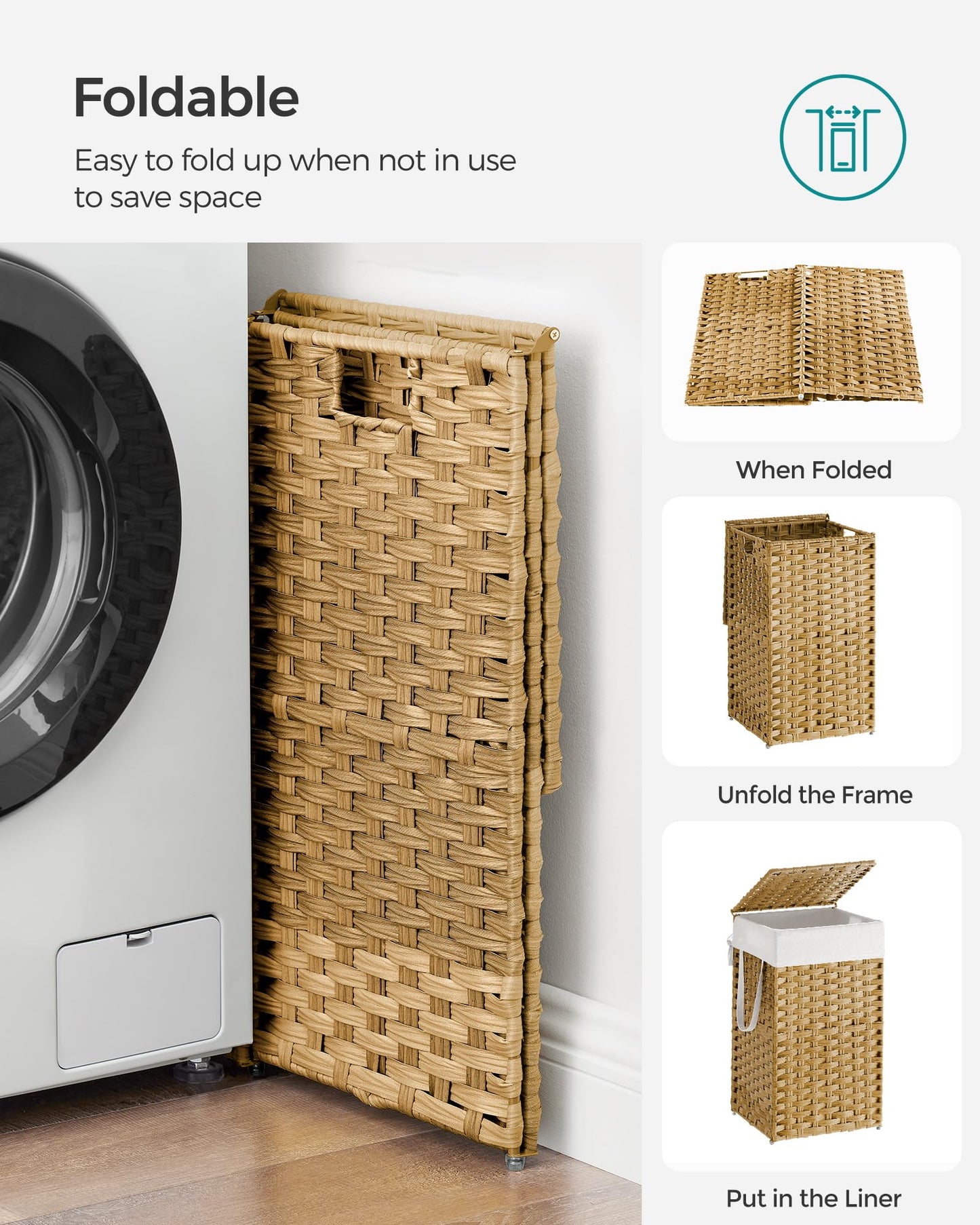SONGMICS Laundry Hamper with Lid, 17.2 Gallon (65 L) Synthetic Rattan Clothes Laundry Basket with
