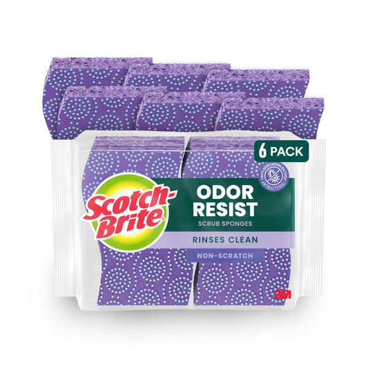 Scotch-Brite Odor Resist Non-Scratch Scrub Sponge, Dishwasher-Safe Kitchen Sponges that Resist