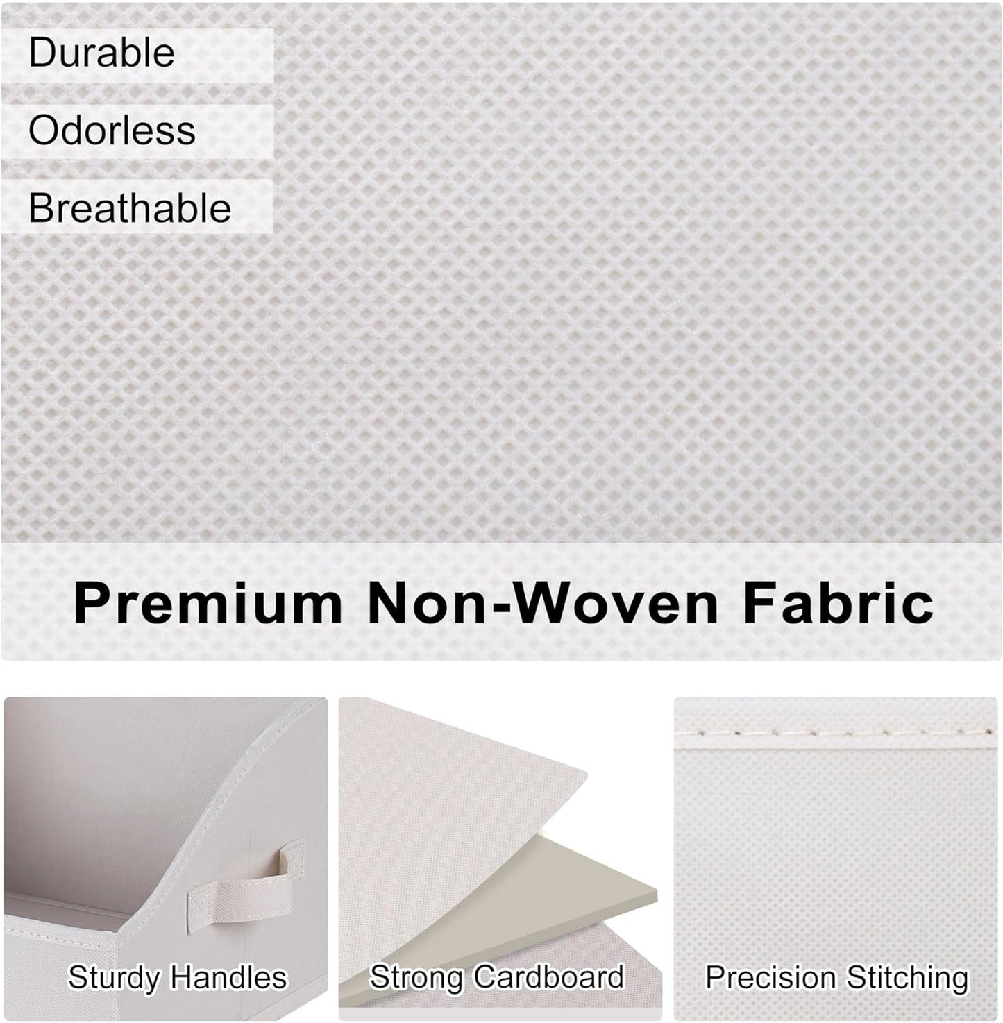 WUIKE Closet Storage Bins, Large Trapezoid Storage Boxes with Handles, Fabric Storage Baskets for Organizing Clothes, Sheets, Blankets, Decorative Storage Bins, White & Beige