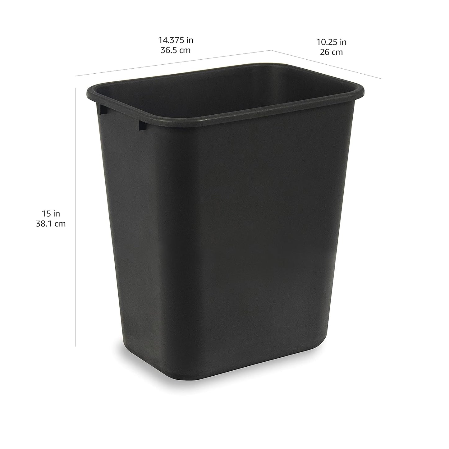 Amazon Basics Trash Can, Rectangular Commercial Office Wastebasket, 7 Gallon (Pack of 2), Black (Previously AmazonCommercial Brand)