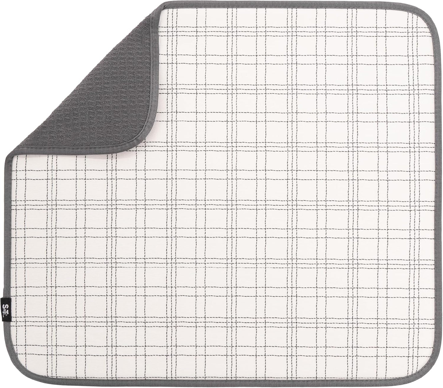 S&T INC. Dish Drying Mat, 16” x 18”, Absorbent Microfiber Kitchen Counter Mat, Dish Drying Pad for Dishes, Utensils, Pots and Pans, Large, Stitched Plaid