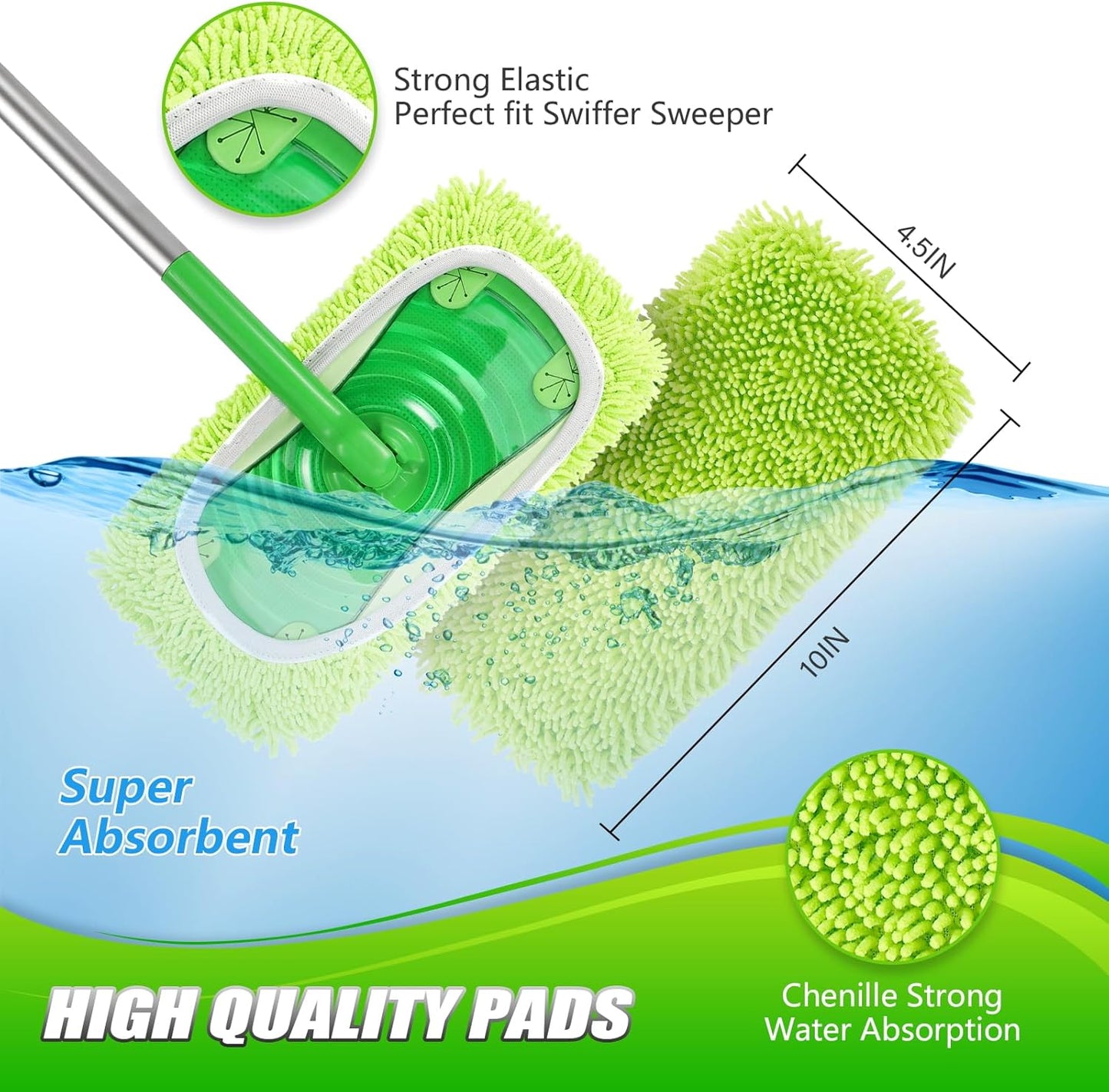 Set of 4 Reusable Microfiber Mop Pads Compatible with Swiffer Sweeper, Dry Sweeping Cloths, Washable Wet Mopping Cloth Refills for Floor Cleaning (Mop is Not Included) (Multicolor 1, 4 Pack)