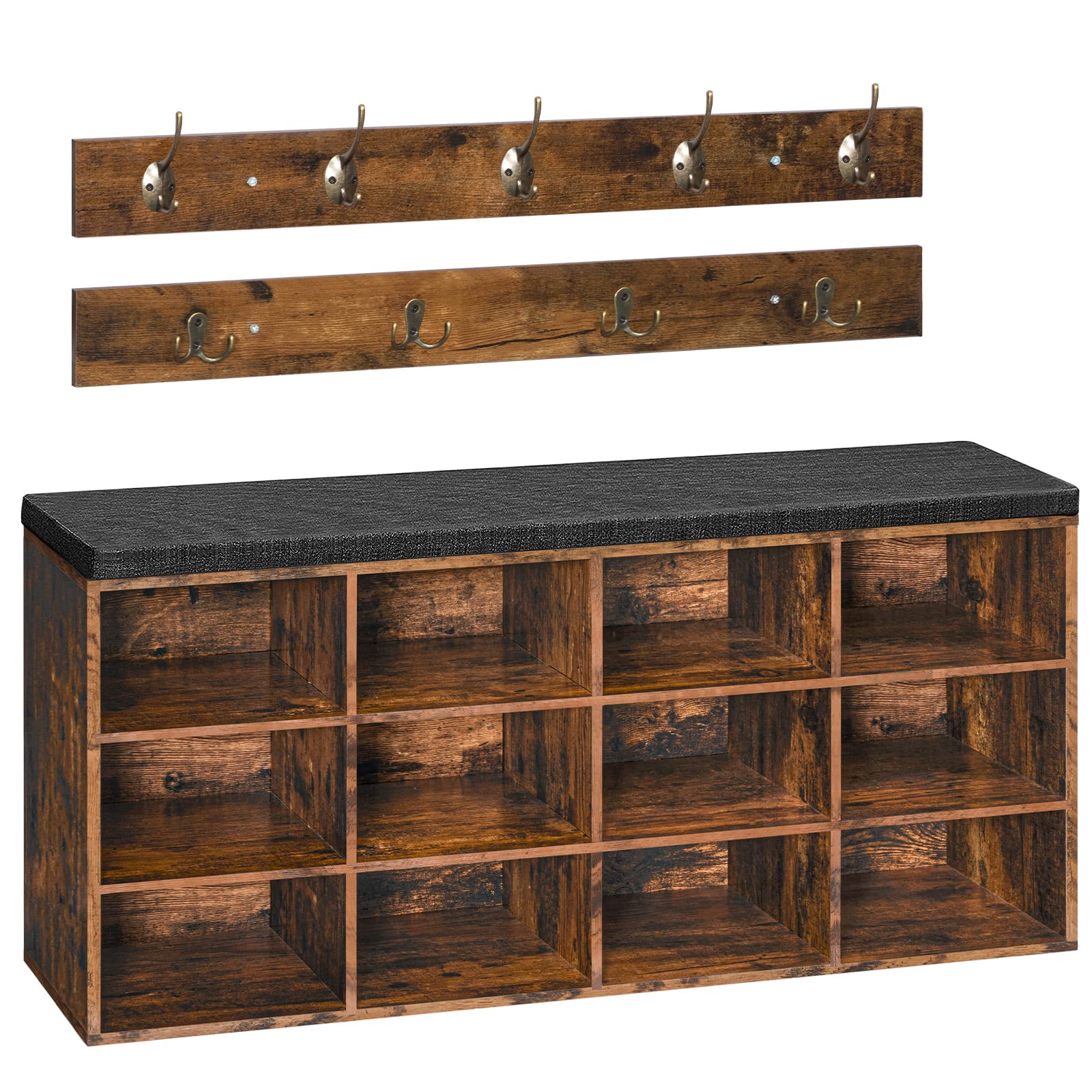 HOOBRO Shoe Storage Bench with Cushion, 39.4" L Entryway Bench with 12 Cubbies, Entryway Hall Tree