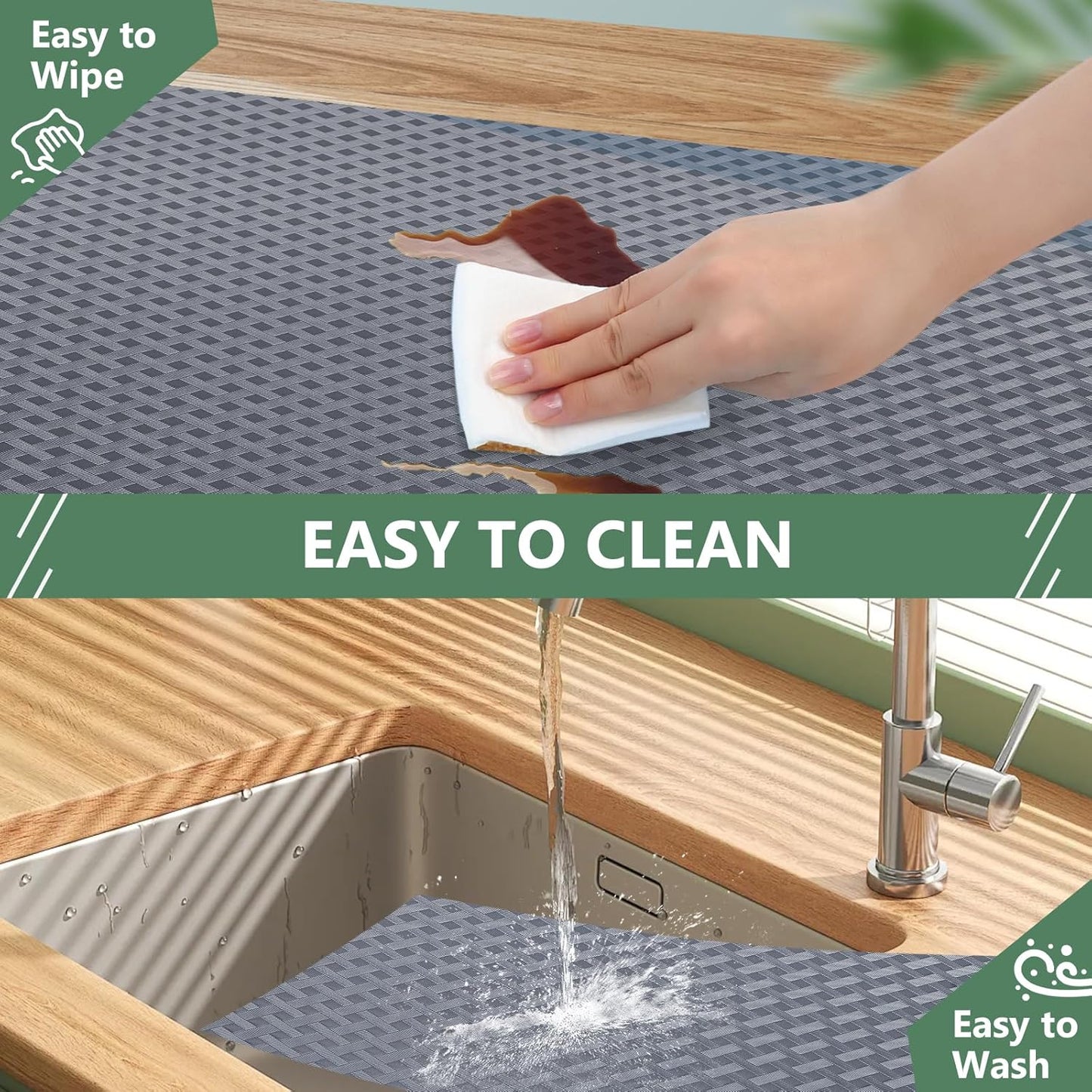 Shelf Liners, Non-Adhesive Drawer Liner, Waterproof & Oil-Proof Kitchen Cabinet Cupboard Liner Plastic EVA Material BPA Free Fridge Liner Mats Paper Protector for Shelves (Grey/12in x 120in)