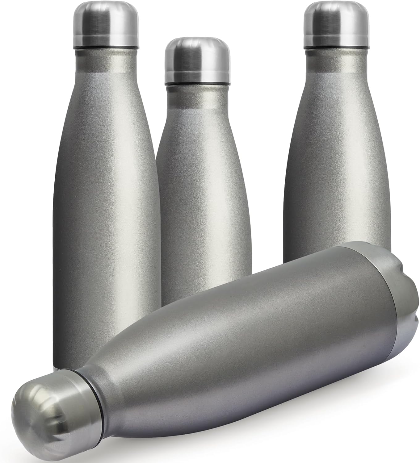 MEWAY 17oz Sport Water Bottle 4 Pack Vacuum Insulated Stainless Steel Leak-Proof Double Wall Cola Shape Water Bottle,Keep Drinks Hot & Cold(Cold Gray,4 Pack)