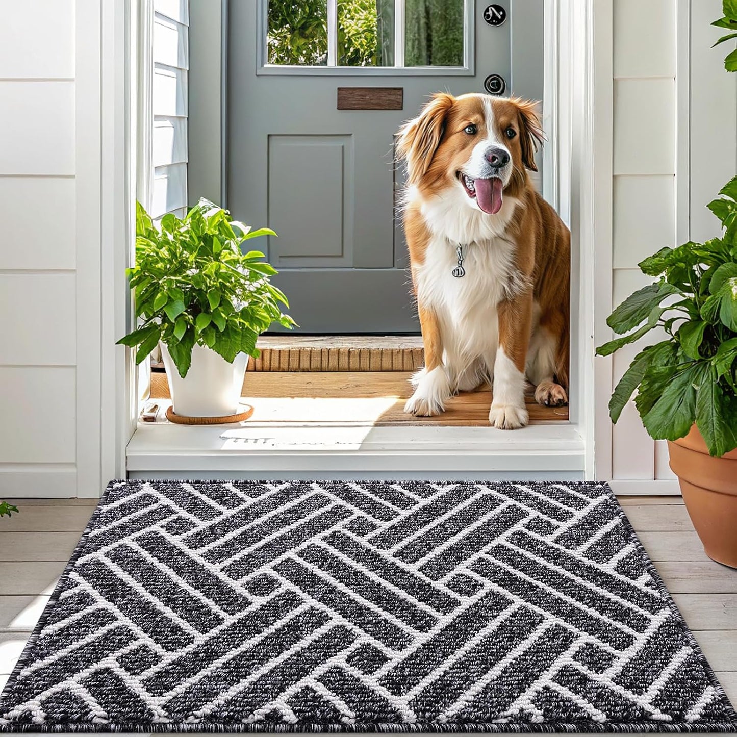 OLANLY Indoor Door Mat, 40x32 Inch, Dirt Resistant and Absorbent, Non-Slip Rubber Backing Floor Mats, Easy Clean Low-Profile Doormat for Entryway, Front Door, and Inside Entrance, Black