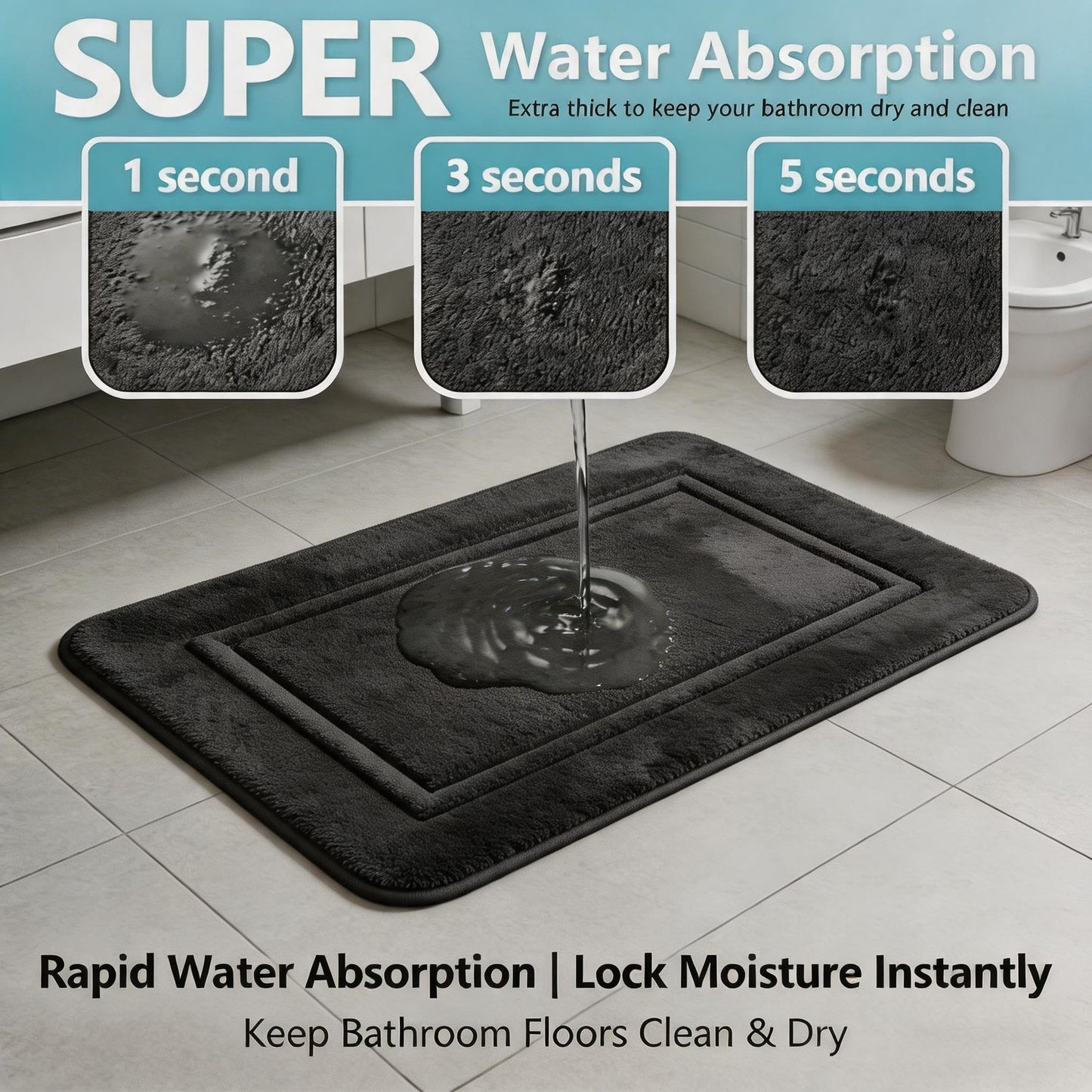 Bathroom Rugs Set 3 Piece Memory Foam Bath Mats Non-Slip Bath Rug Set ,Washable Bathroom