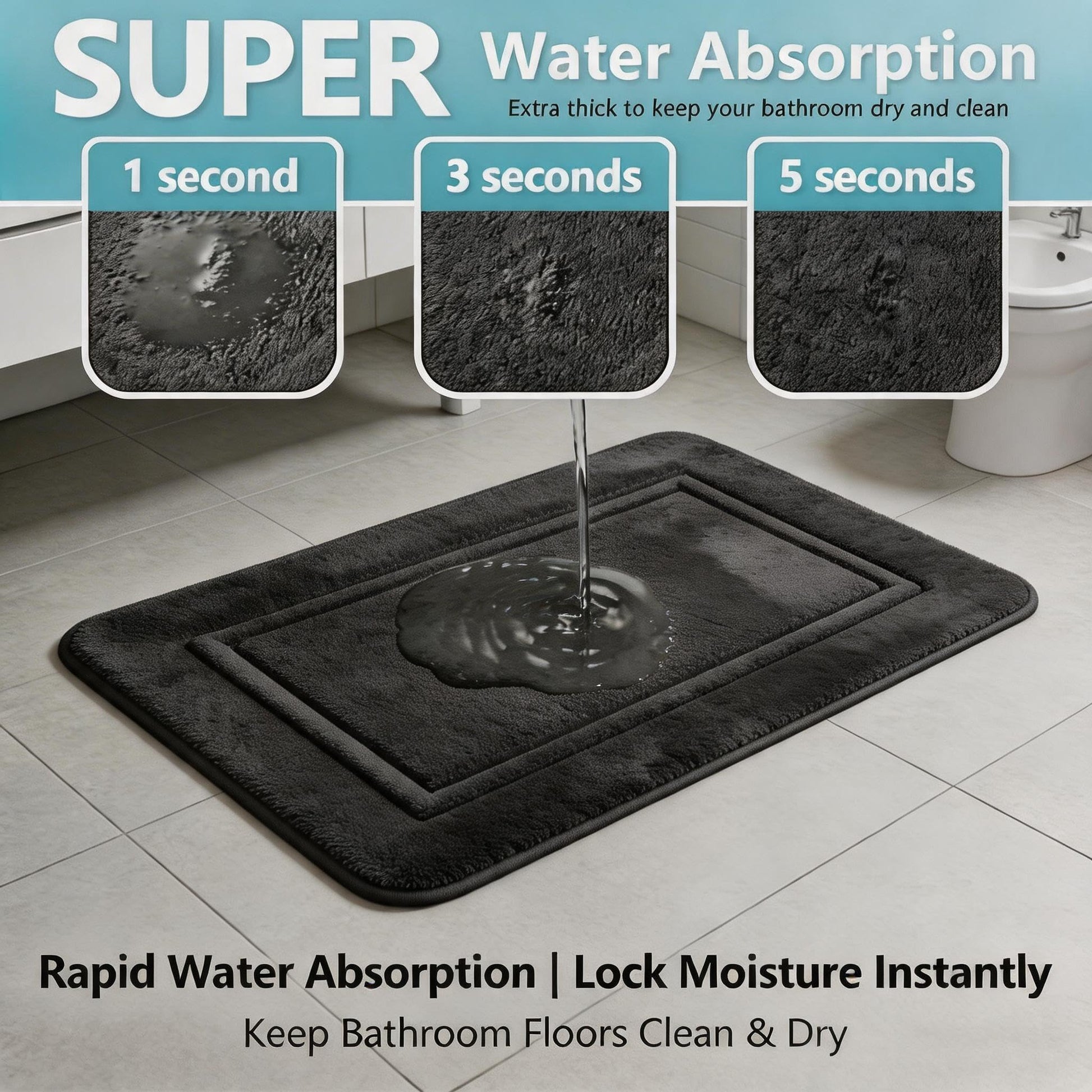 Bathroom Rugs Set 3 Piece Memory Foam Bath Mats Non-Slip Bath Rug Set ,Washable Bathroom