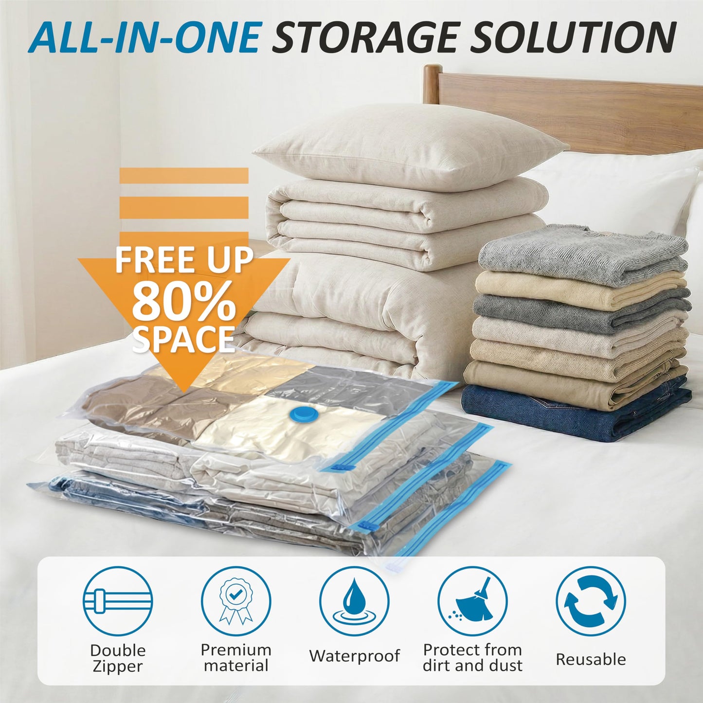 Cozy Essential Vacuum Storage Bags, 80% Compression Vacuum Seal Space Saver Plastic Packaging Bags