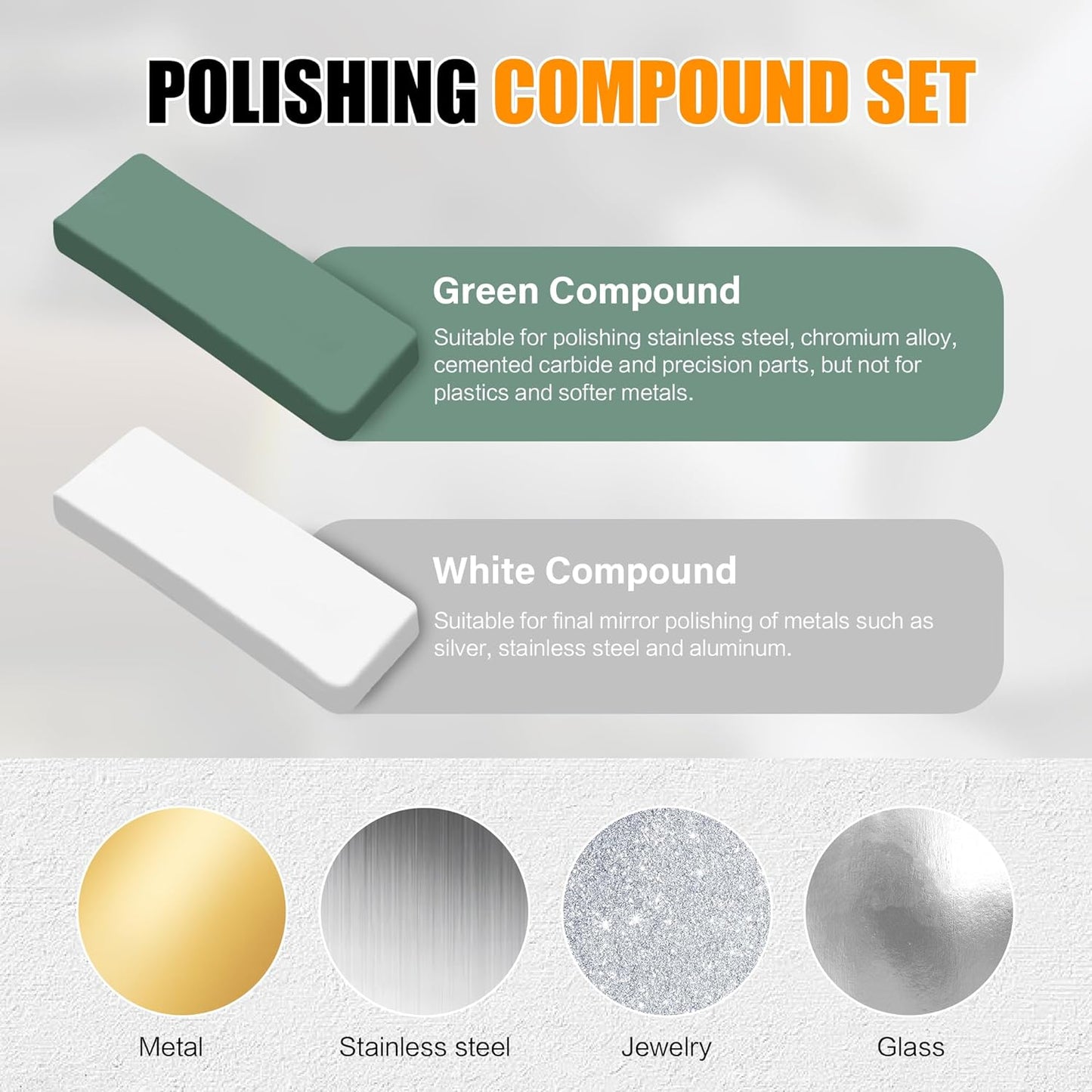 6pcs Buffing Wheel Kit Includes 4pcs 6 Inch Polishing Pads and 2pcs Polishing Compounds, for Bench Grinder for Jewelry, Metal, Wood, Jade, Stainless Steel, Glass, Plastic, Stone Polish